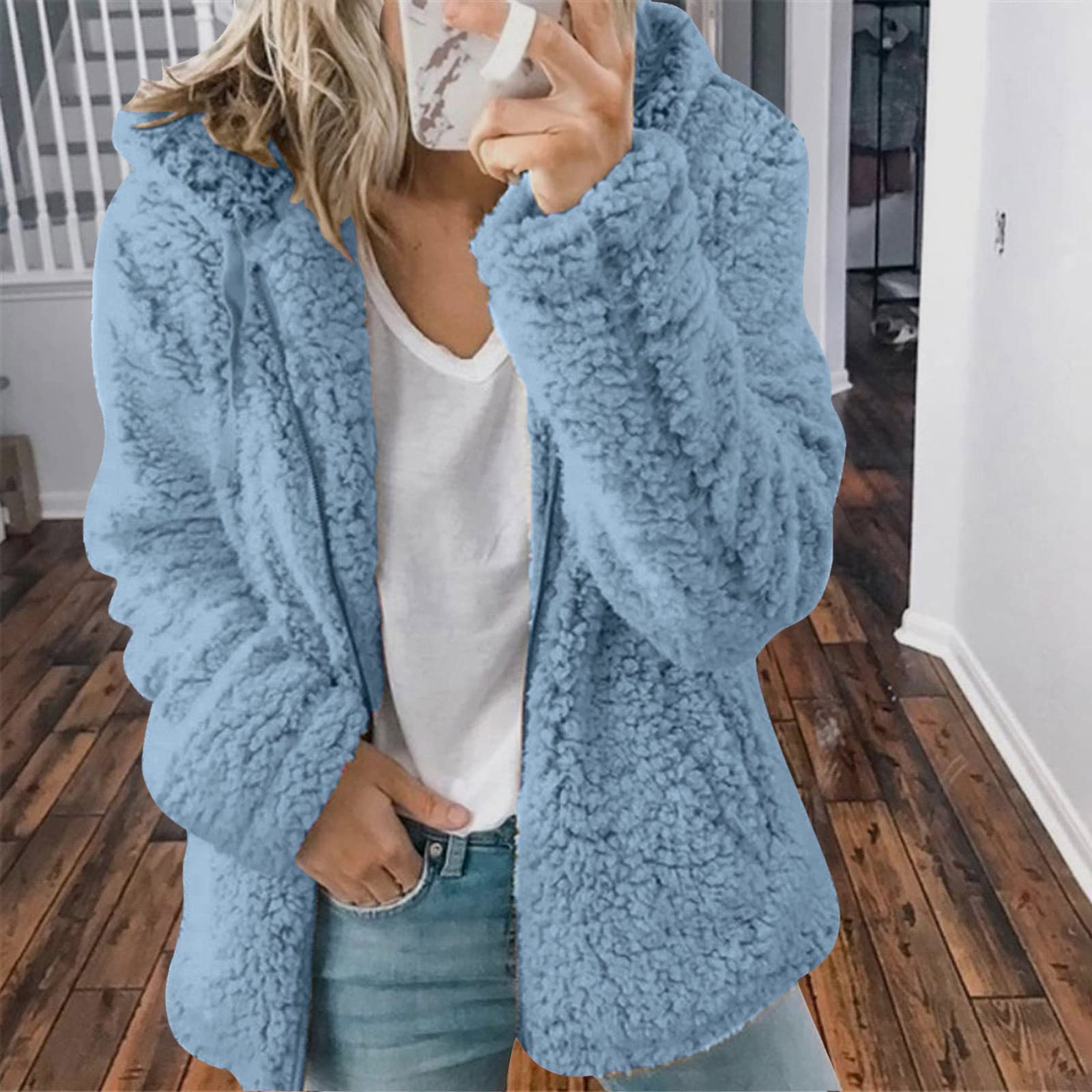 YRAETENM Women's Fleece Jacket - Warm Fuzzy Teddy Coat for Fall & Winter | Casual Outerwear for Daily Wear