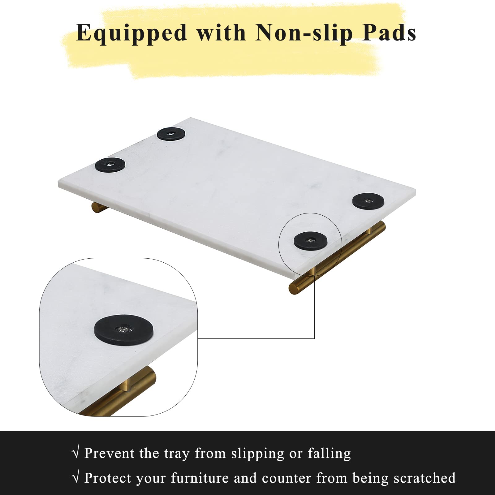 MAOPINER Handmade Marble Stone Perfume Tray with Copper Metal Handles - Elegant Jewelry Catchall & Trinket Organizer for Vanity, Dresser, Nightstand, Desk - Perfect for Displaying Perfumes, Rings, Watches & Keys (White)