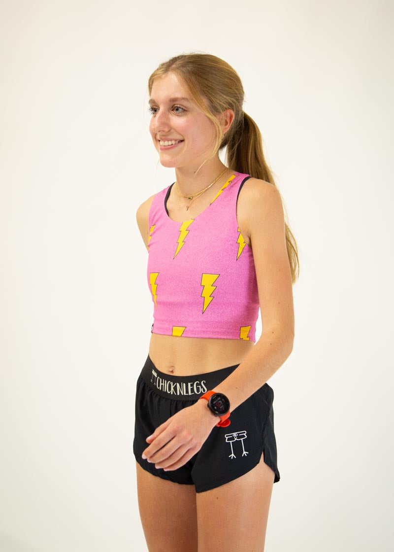 Pink Bolts PWR Crop Top - Women's Workout Tank Top for Yoga, Running & Gym - Breathable & Comfortable Fitness Apparel