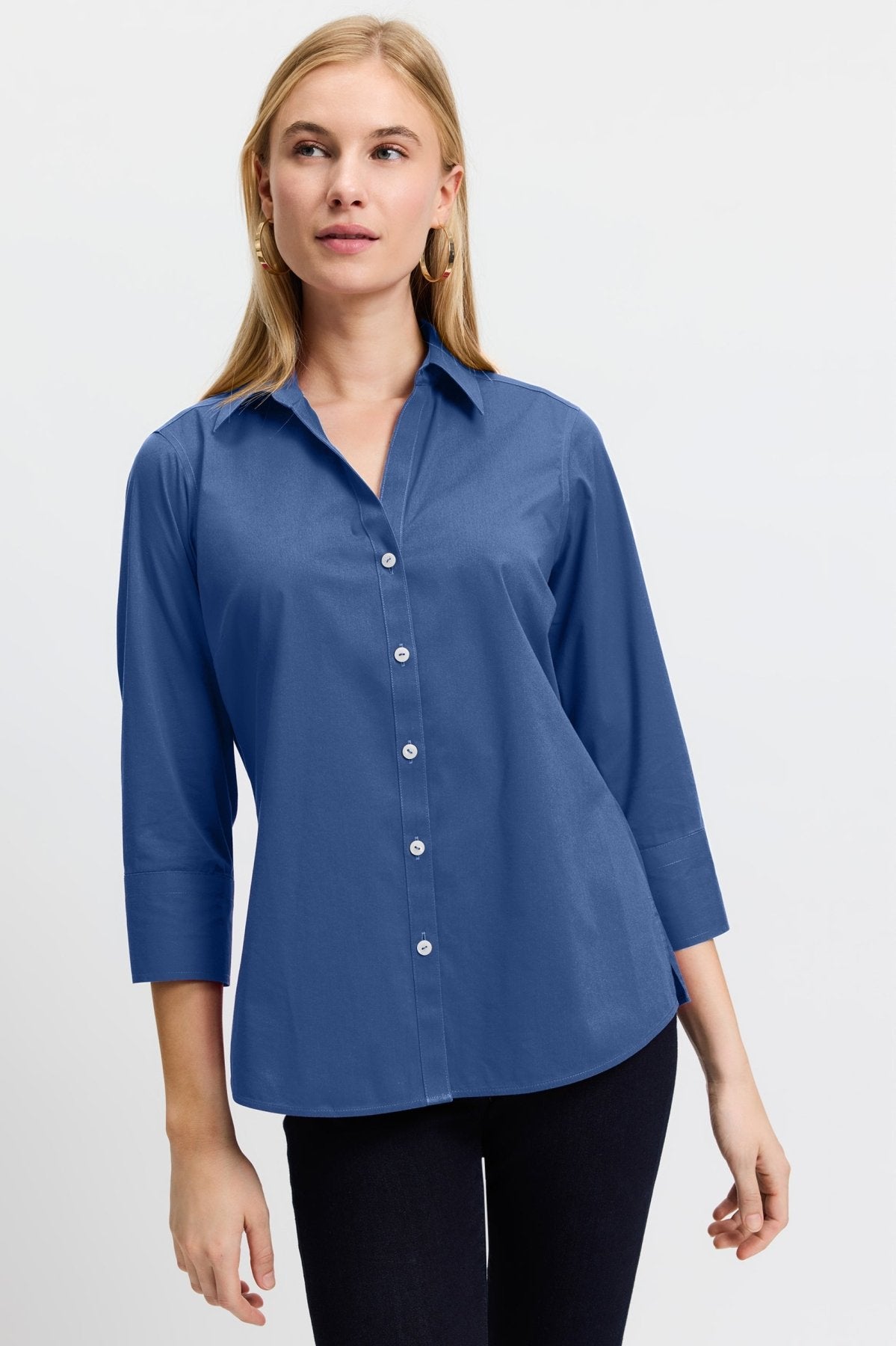 Mary No Iron Stretch 3/4 Sleeve Shirt - Wrinkle-Free Comfort Blouse for Women - Perfect for Office, Travel & Casual Wear