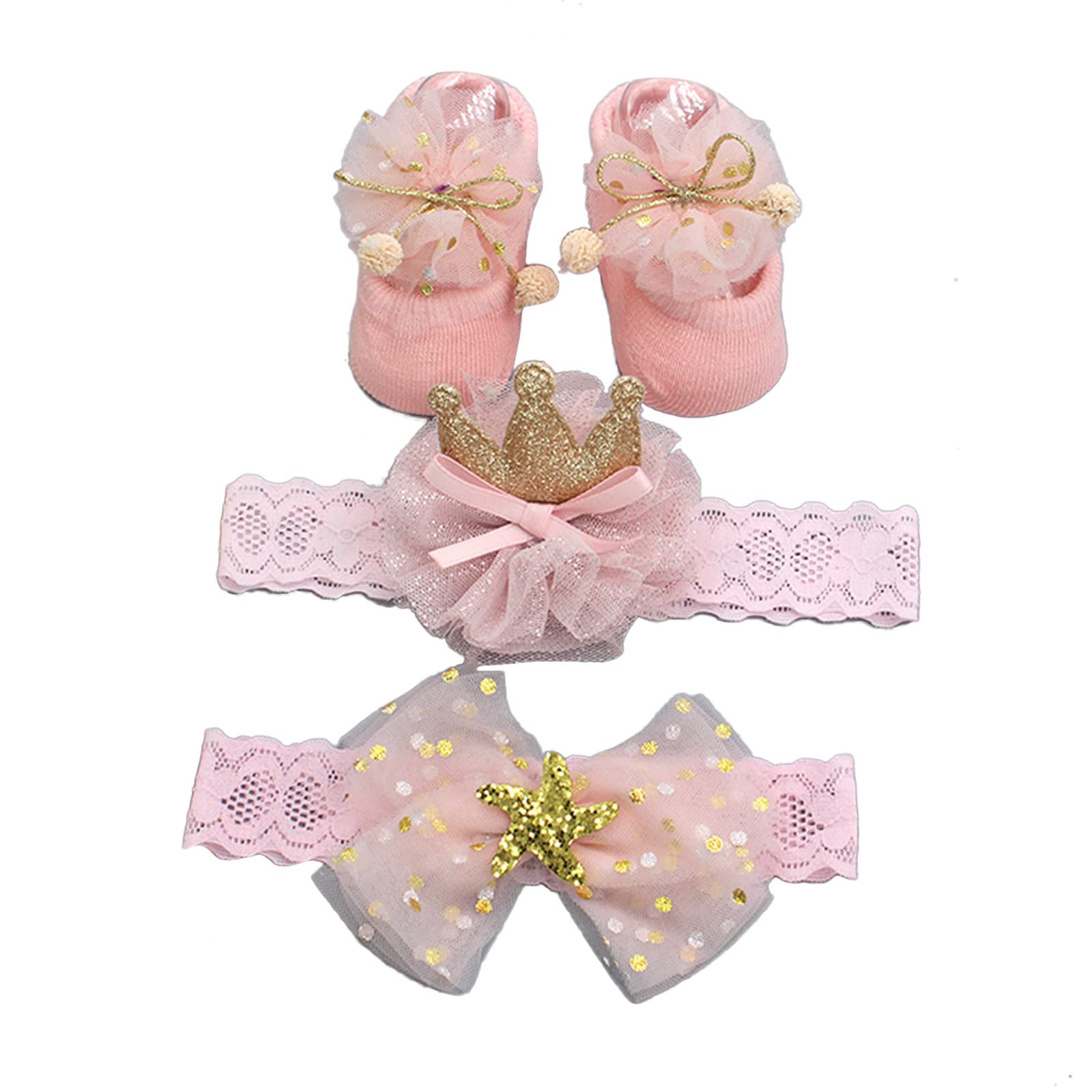 Woodland Baby Boy & Girl Socks Set with Bowknot Hairband - 3-Piece Infant Shoes & Socks for 12 Months - Perfect for Nursery, Photo Shoots & Daily Outfits