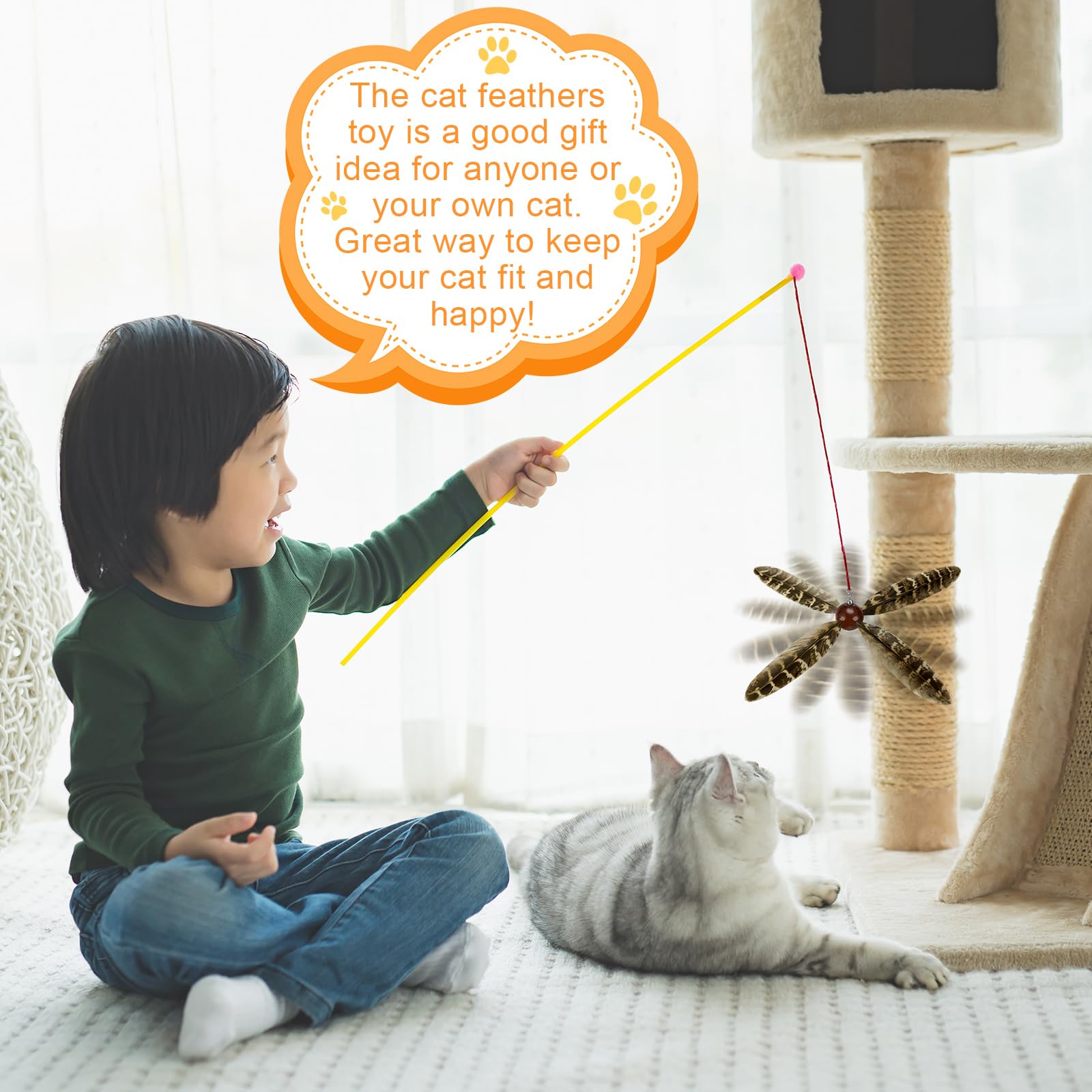 8 Pcs Cat Feather Propeller Refill Toys - Colorful Interactive Cat Wand Attachments for Playful Kittens - Perfect for Indoor Play & Exercise