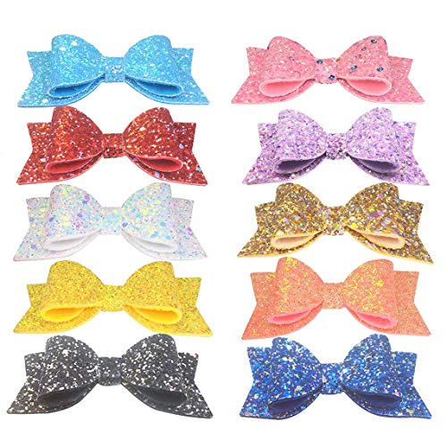 Yazon Sparkly Glitter Hair Bows for Baby & Toddler Girls - 10pcs Alligator Clip Hair Accessories for Kids | Perfect for Birthday Parties, School, Photo Shoots & Daily Wear