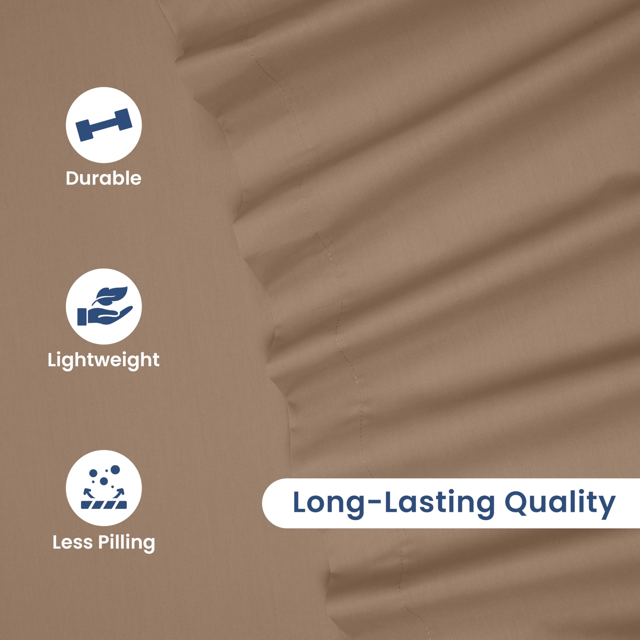 3 Piece Twin Sheets Set - Soft Breathable Brushed Cotton Rich Blend Bed Sheets | Lightweight, Wrinkle Resistant, Durable & Easy Care | Secure-Fit Comfort for Kids, Teens & Guest Rooms | Perfect for Dorms, Daybeds & Cozy Bedrooms (Beige)