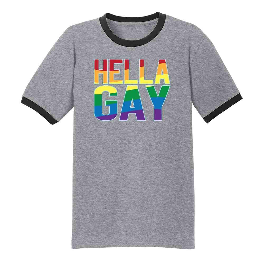 Pop Threads Hella Gay Rainbow Flag Pride LGBTQ Graphic T-Shirt for Men - Comfortable Cotton Tee for Pride Parades, LGBTQ Events & Casual Wear