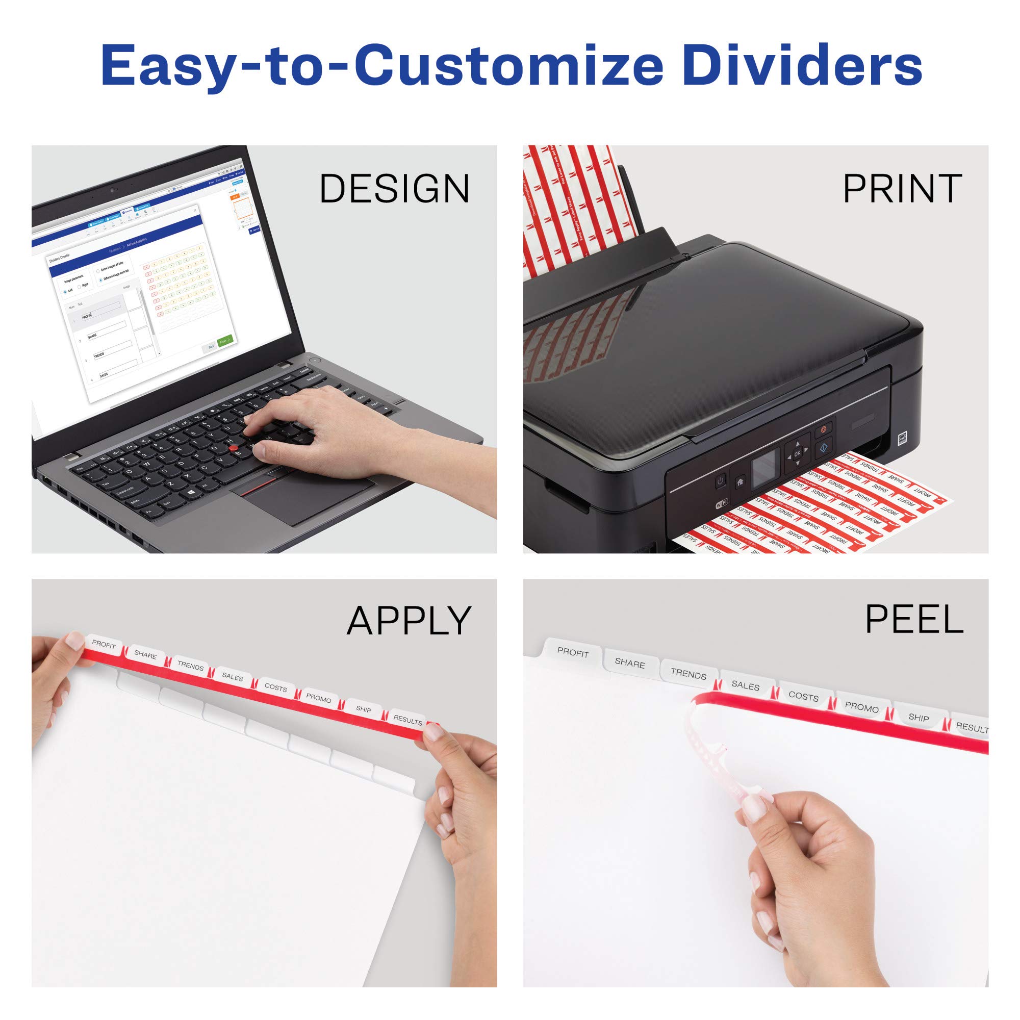 Avery 8-Tab Binder Dividers with Clear Label Strips - White Tabs, 50 Sets (11557) - Perfect for School, Office Organization & Document Filing