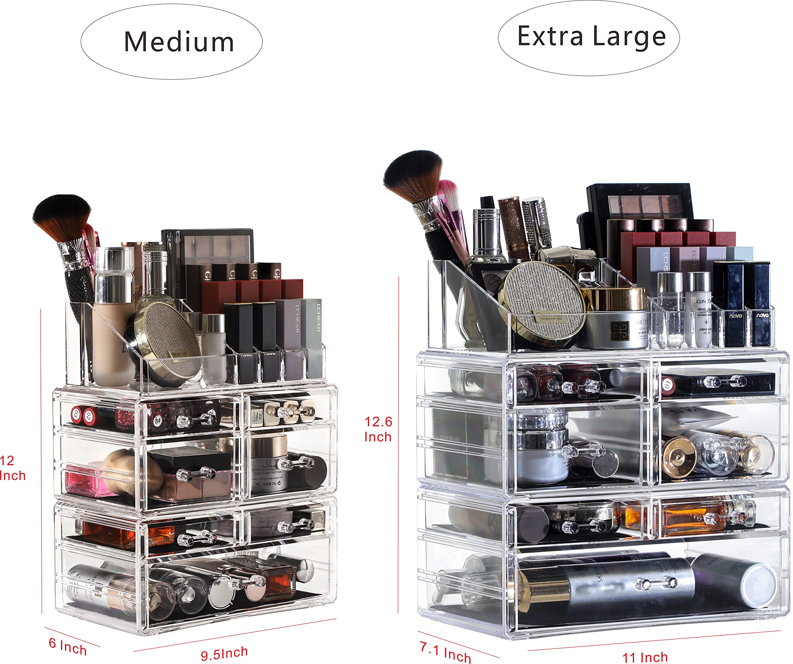 3-Pack Clear Acrylic Makeup Organizer with 7 Stackable Drawers - Vanity & Bathroom Storage for Jewelry, Hair Clips, Skincare & Beauty Products | Perfect for Bedroom, Dressing Table & Countertop Organization