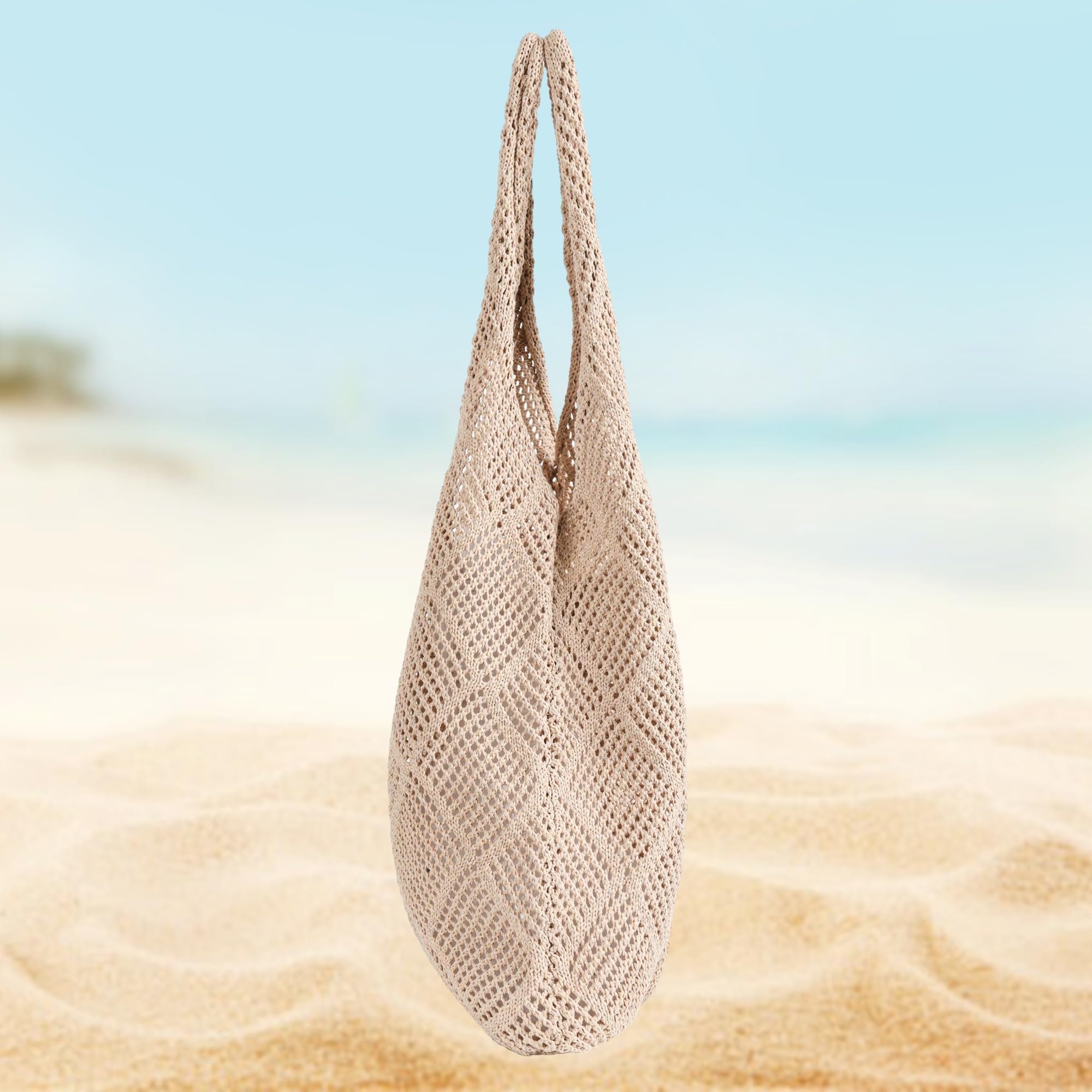 Stylish Crochet Beach Tote Bag for Women - Summer Vacation Aesthetic Knit Handbag - Perfect for Poolside, Beach Outings & Boho Fashion Accessories