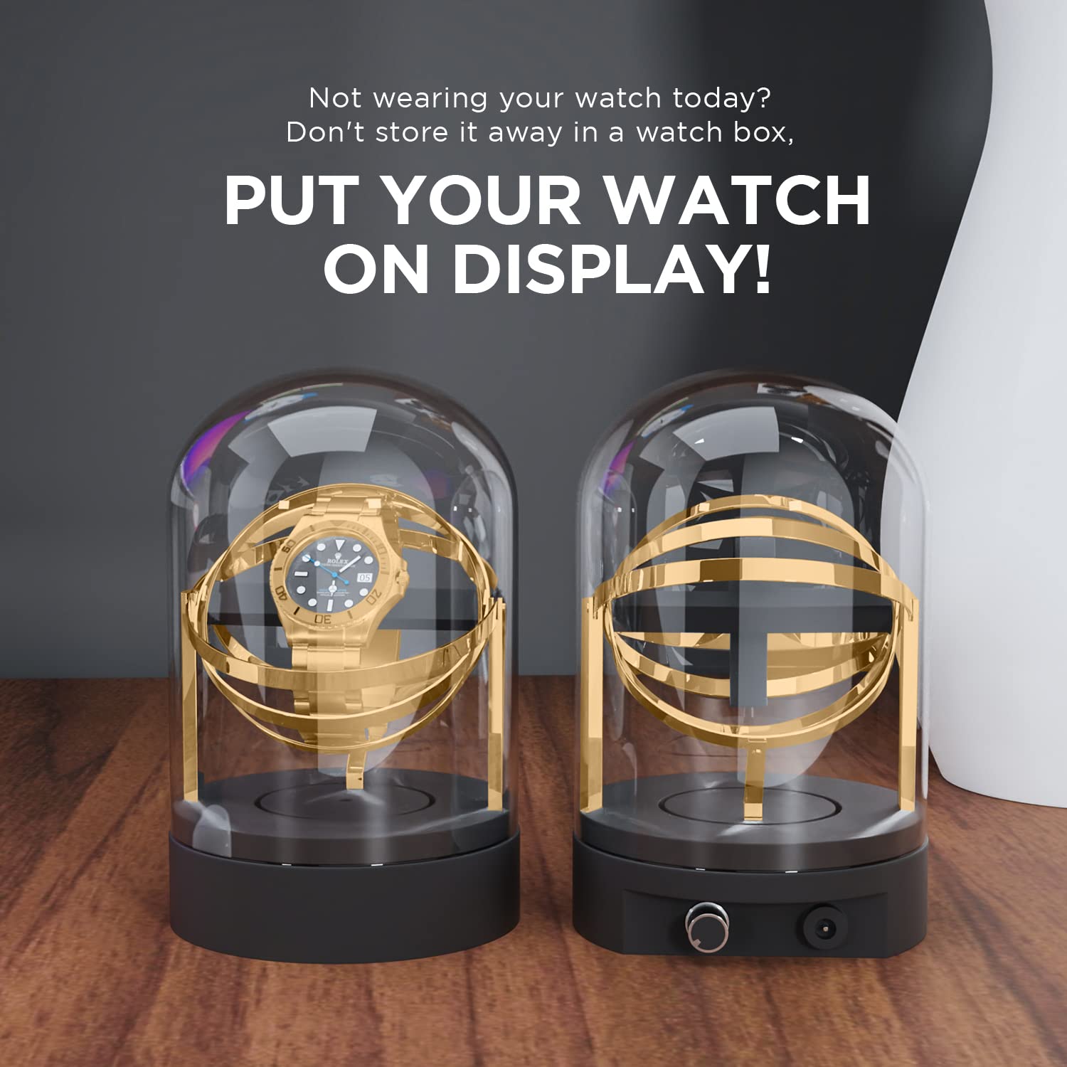 Premium Automatic Watch Winder for Rolex - Orbit Gold Single Mechanical Watch Winder Box with Gyro Gyroscope Technology | Perfect for Travel, Display & Watch Collection Storage