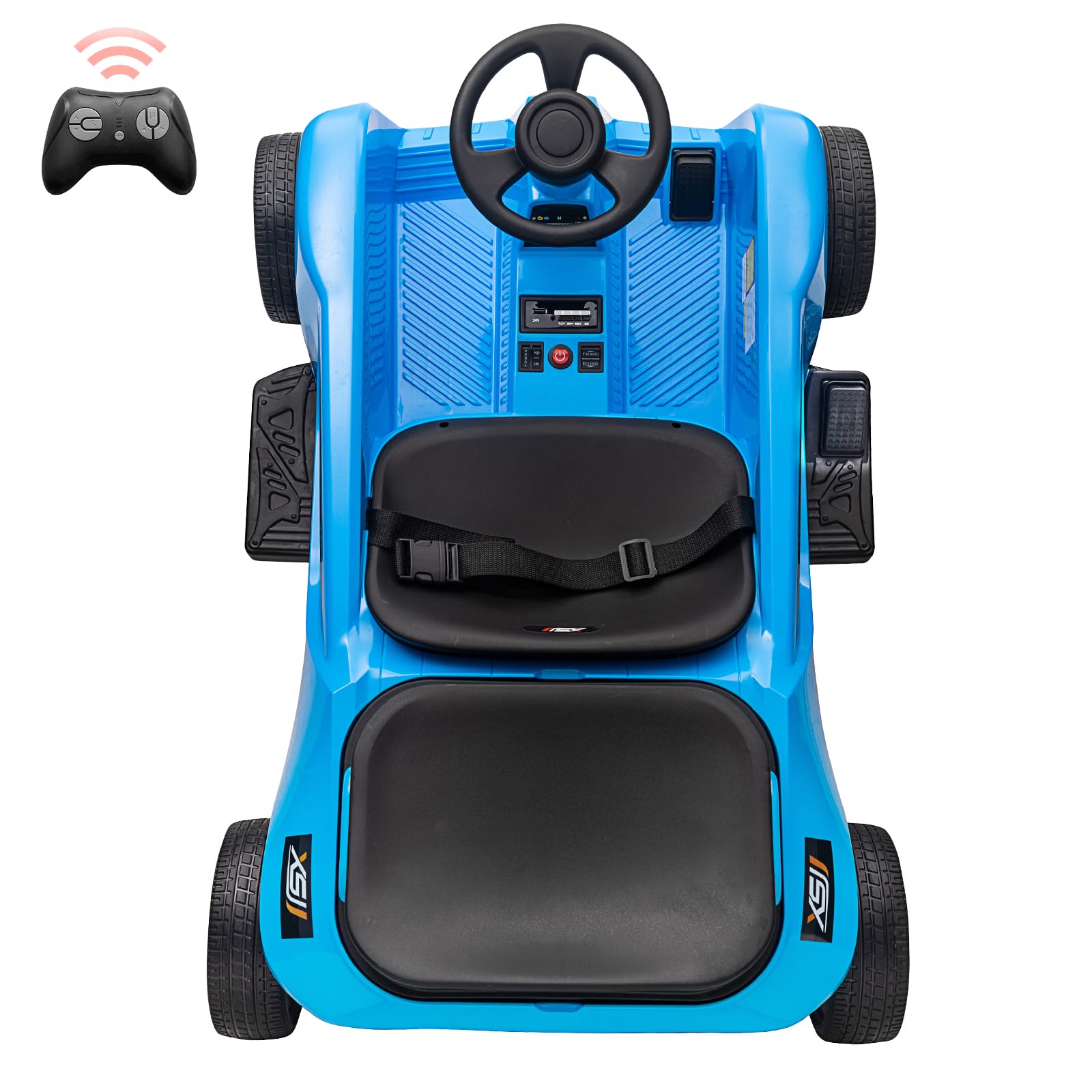 GARVEE 24V Kids Electric Ride-On Car - 2 Seater 4-Wheel Toy with Remote Control, 120W Dual Motors, 200 lbs Capacity, Music & USB Port - Blue | Outdoor Play, Birthday Gift for Toddlers & Children