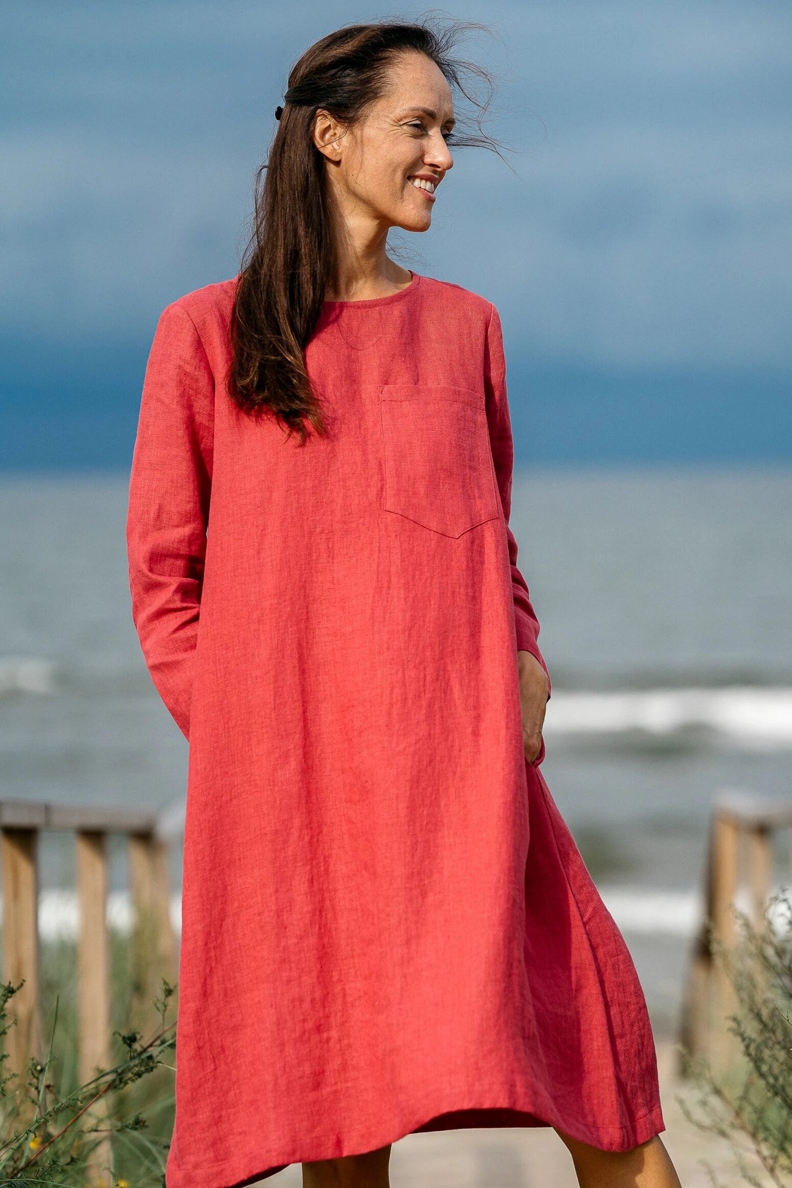 Oversized Linen Dress AURA in Raspberry - Flowy Boho Maxi Dress for Women | Perfect for Beach Vacation, Summer Outfits & Casual Wear