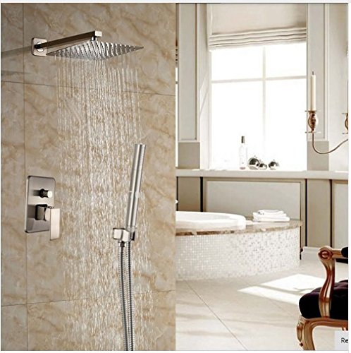 GOWE Modern Brushed Nickel Concealed Shower System - Wall Mount Rainfall Showerhead with Handheld Sprayer | Perfect for Spa-Like Bathroom Renovations & Luxury Home Upgrades