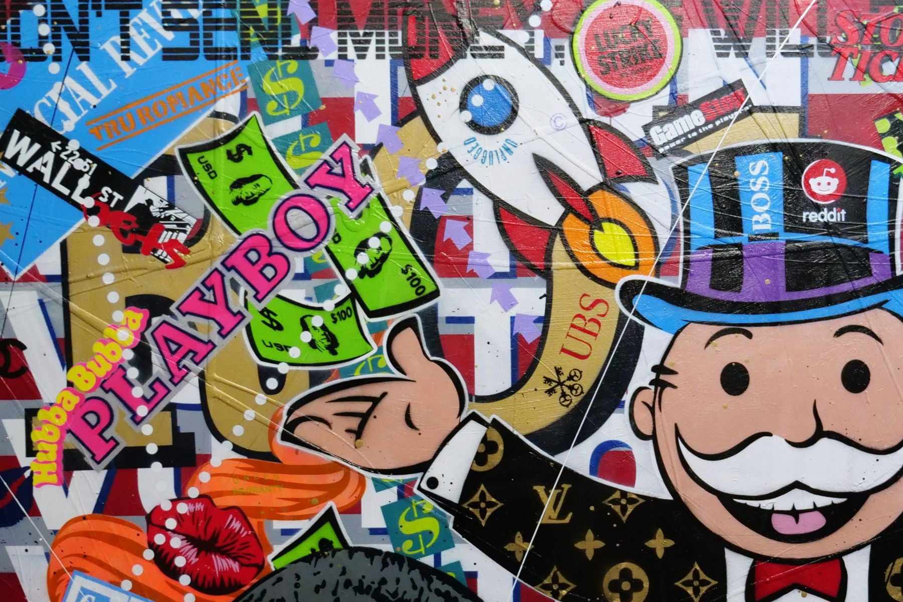 Monopoly Stock Picker 250cm x 150cm Textured Urban Pop Art Canvas - Modern Wall Decor for Living Room, Office & Game Room