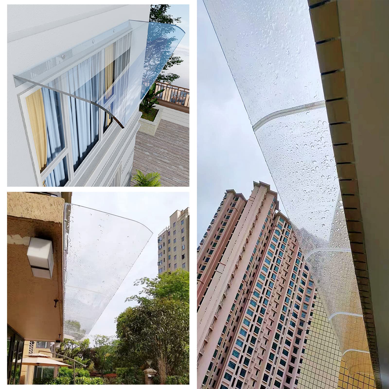 UV Resistant Transparent Polycarbonate Curved Window Door Canopy - 20x79 Inch Outdoor Awning Rain Shelter Cover for Porch, Garden & Patio - Durable & Weatherproof Sunshade with 110 Size Options