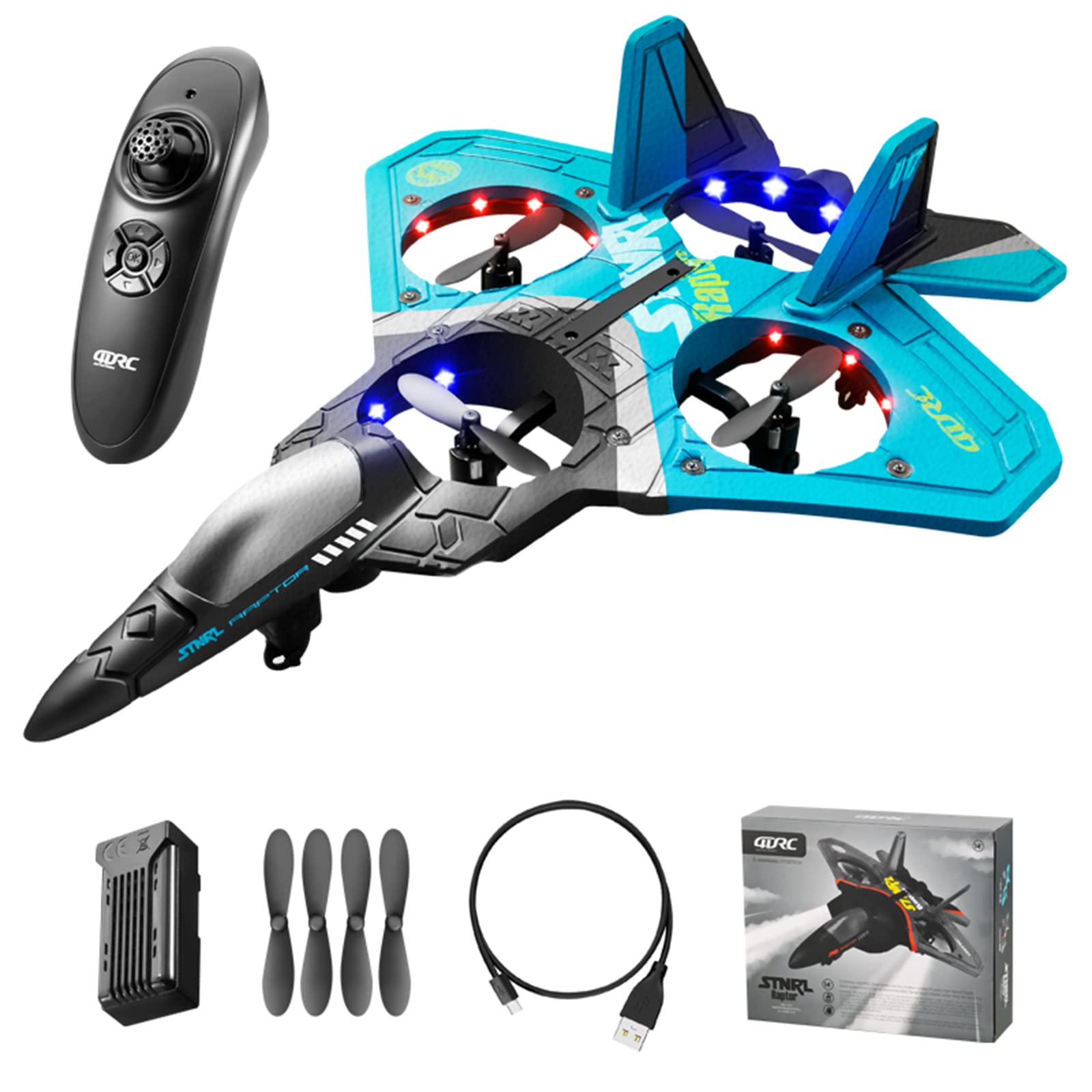 YKLWORLD V17 Jet Fighter Stunt RC Airplane - 2.4GHz 6 Channel Remote Control Plane with 360° Flips & LED Lights | Upgrade RC Aircraft for Adults & Kids | Perfect for Outdoor Play, Birthday Gifts & Hobby Flying (Blue)