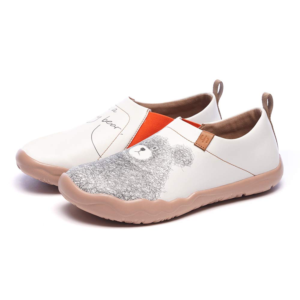 UIN Women's Men's Slip On Sneakers - Cute Bear Print Casual Walking Shoes - Microfiber Leather Comfortable Street Travel Shoes - Perfect for Daily Wear, Shopping & Travel (Size 45)