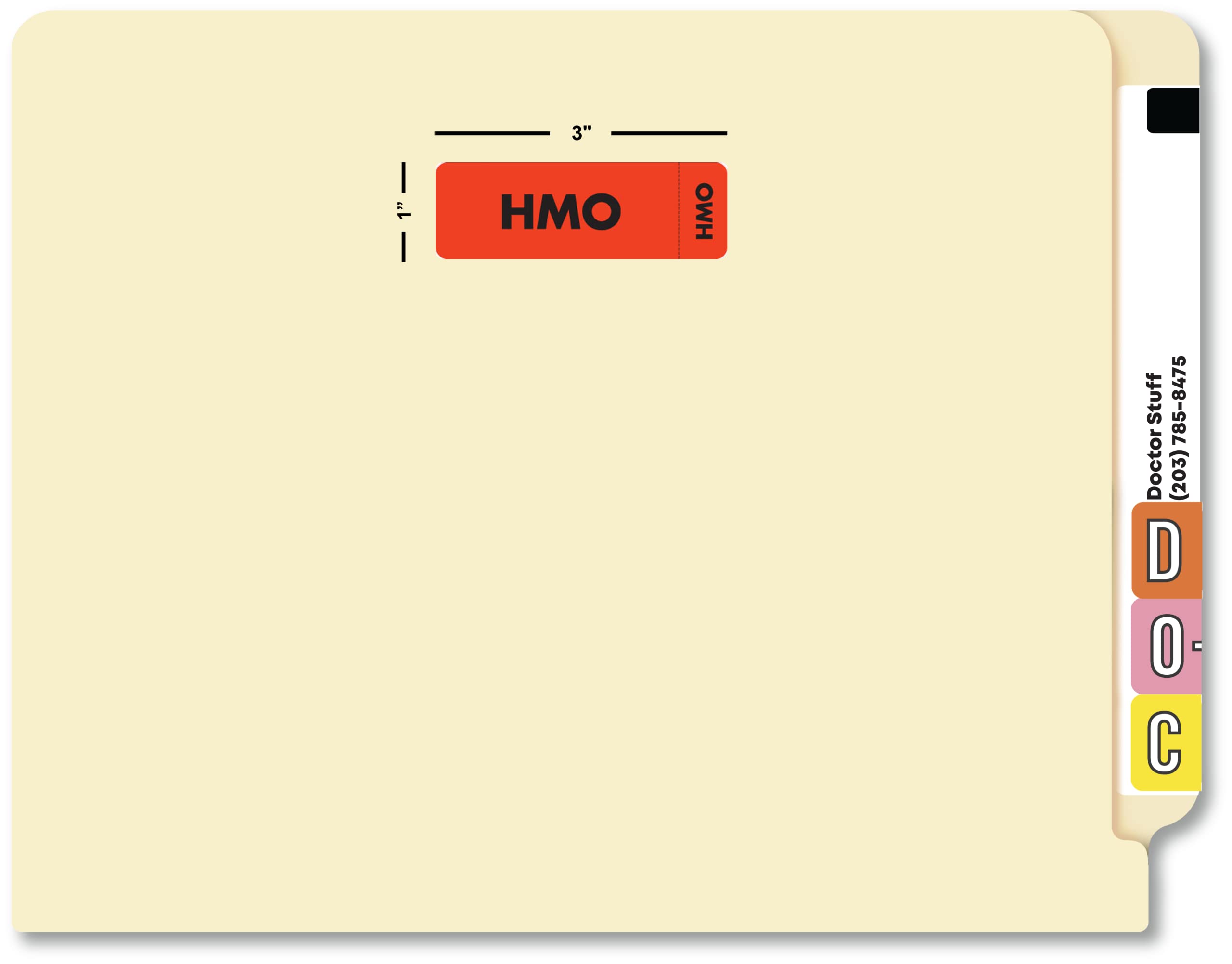 Doctor Stuff - File Folder Chart Labels, MAP6450, HMO, Insurance Stickers, Fluorescent Red/Black, 3