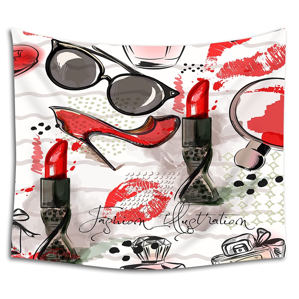 WONDERTIFY Red Lipstick Tapestry - 60x40 Inches Pink Wall Hanging for Bedroom, Living Room & Dorm Decor | Vintage Fashion Art Print for Women's Room, Apartment Aesthetic & Instagram Background