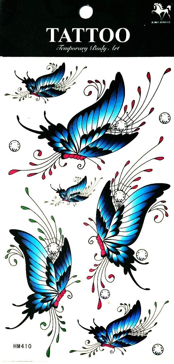 Blue Butterfly Temporary Tattoo Sticker - Waterproof Fake Tattoo for Women, Men, Girls & Boys - NipitShop 1 Sheet - Perfect for Parties, Festivals & Costume Events