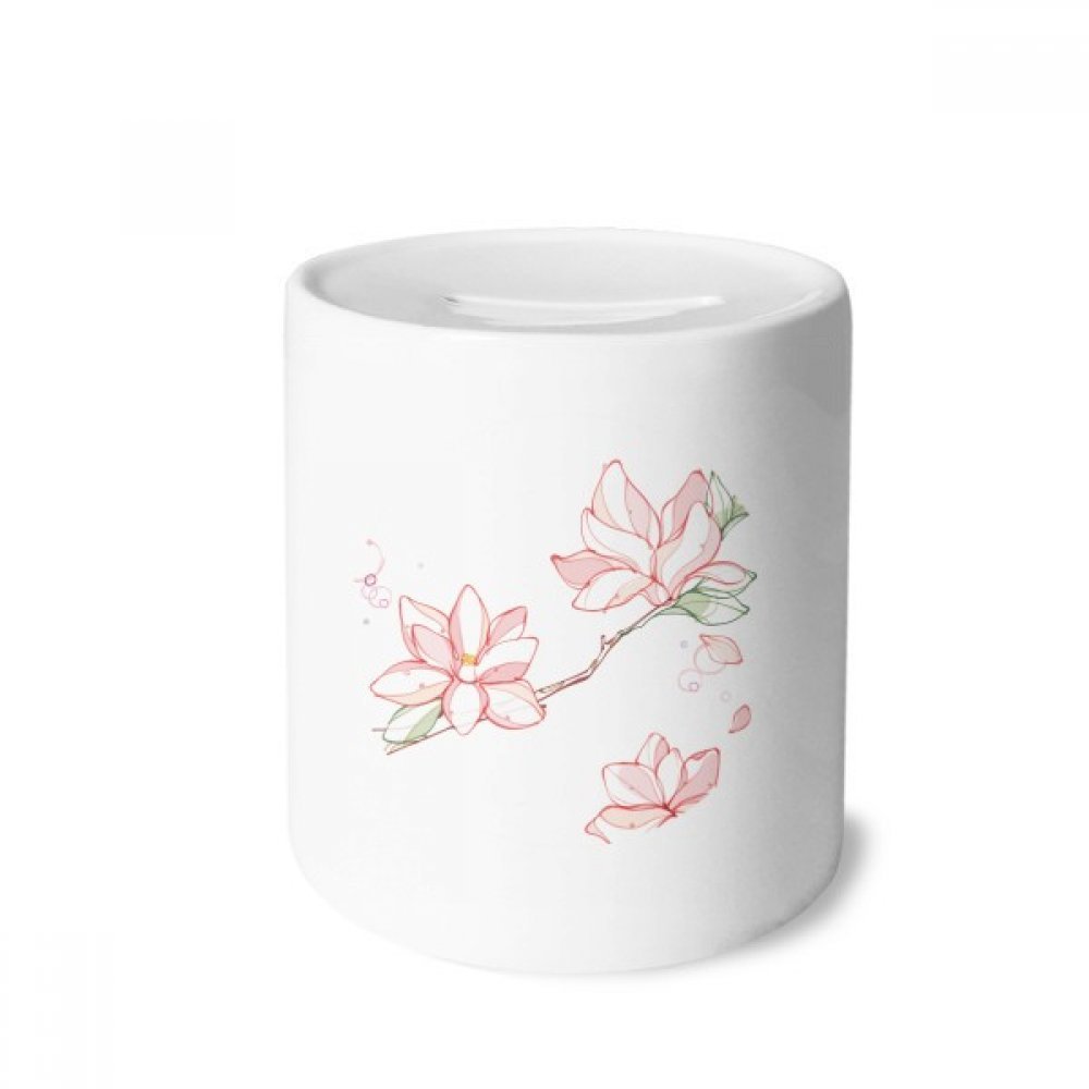 DIYthinker Ceramic Piggy Bank - Watercolor Peach Tree Leaves Flower Design Coin Box, Money Saving Gift for Kids & Adults | Perfect for Birthday, Housewarming, Baby Shower Gifts & Home Decor