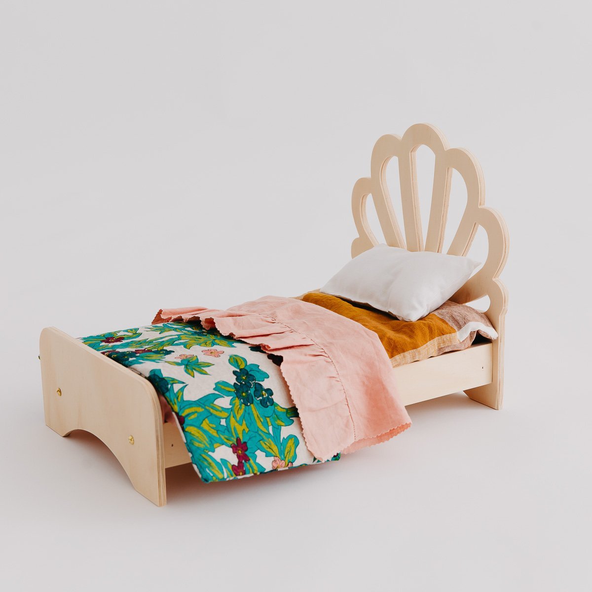 Pine Shell Doll Bed - Handmade Wooden Crib for Baby Dolls - Perfect for Pretend Play, Nursery Decor & Kids' Gift