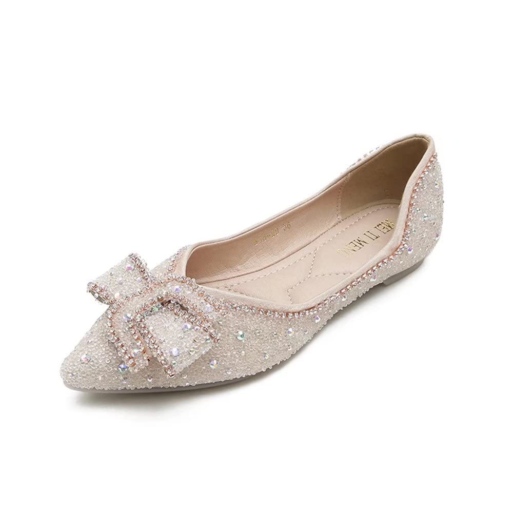 Sparkling Rhinestone Ballet Flats for Women - Elegant Bowknot Pointed Toe Slip-On Wedding Shoes | Perfect for Bridal Party, Prom, Evening Events & Special Occasions