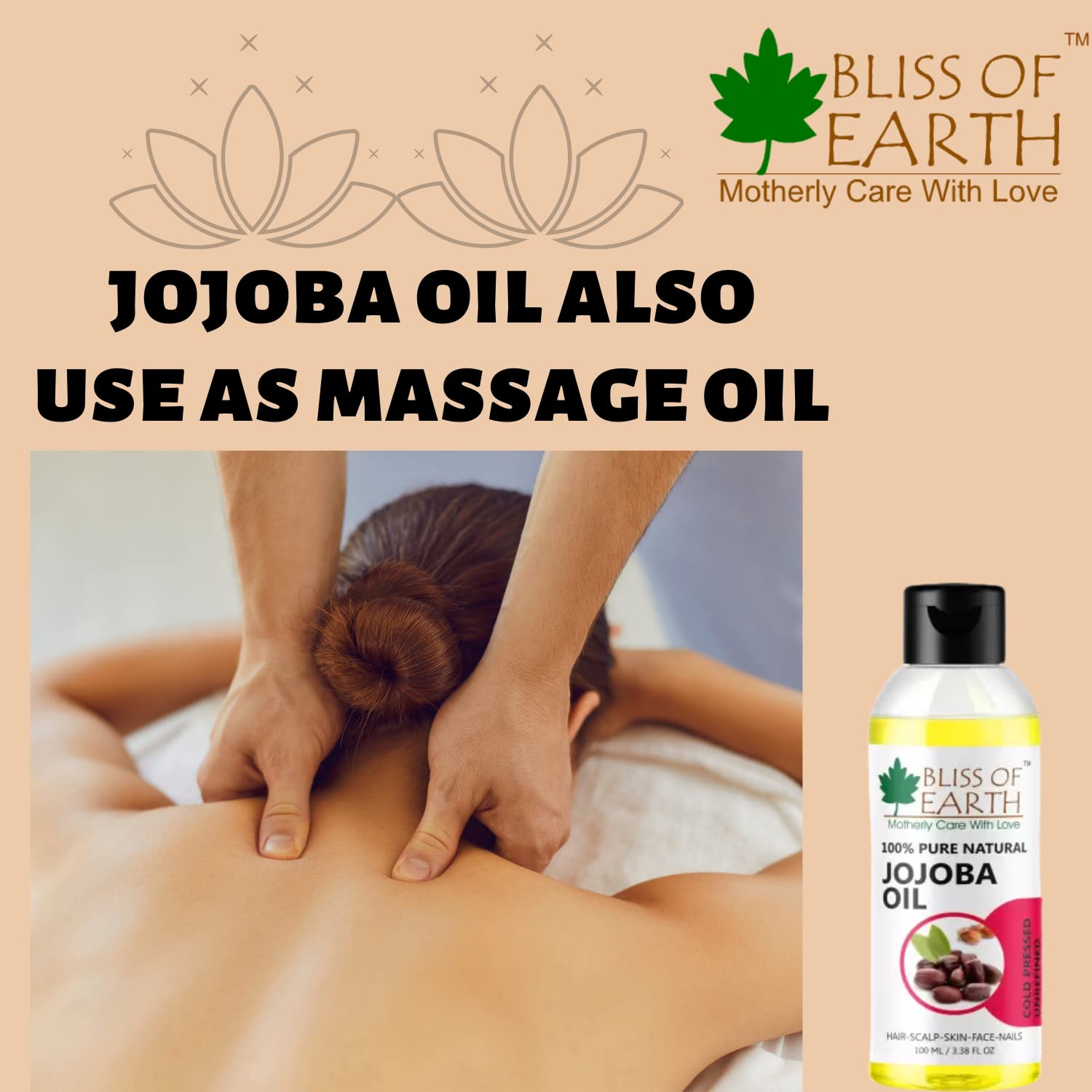 100% Pure Natural Cold-Pressed Unrefined Jojoba Oil - Bliss of Earth (100ml) for Face, Hair & Skin Care - Organic Moisturizer for Dry Skin & Hair Growth