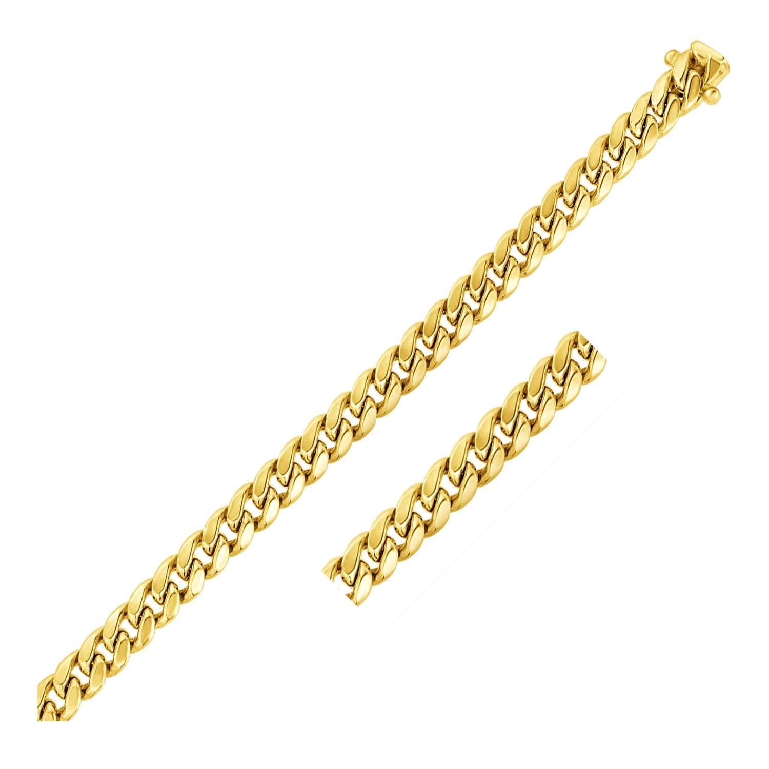 7.5mm 14k Yellow Gold Semi-Solid Miami Cuban Link Bracelet for Men - Luxury Hip Hop Jewelry Gift for Birthday, Anniversary & Special Occasions