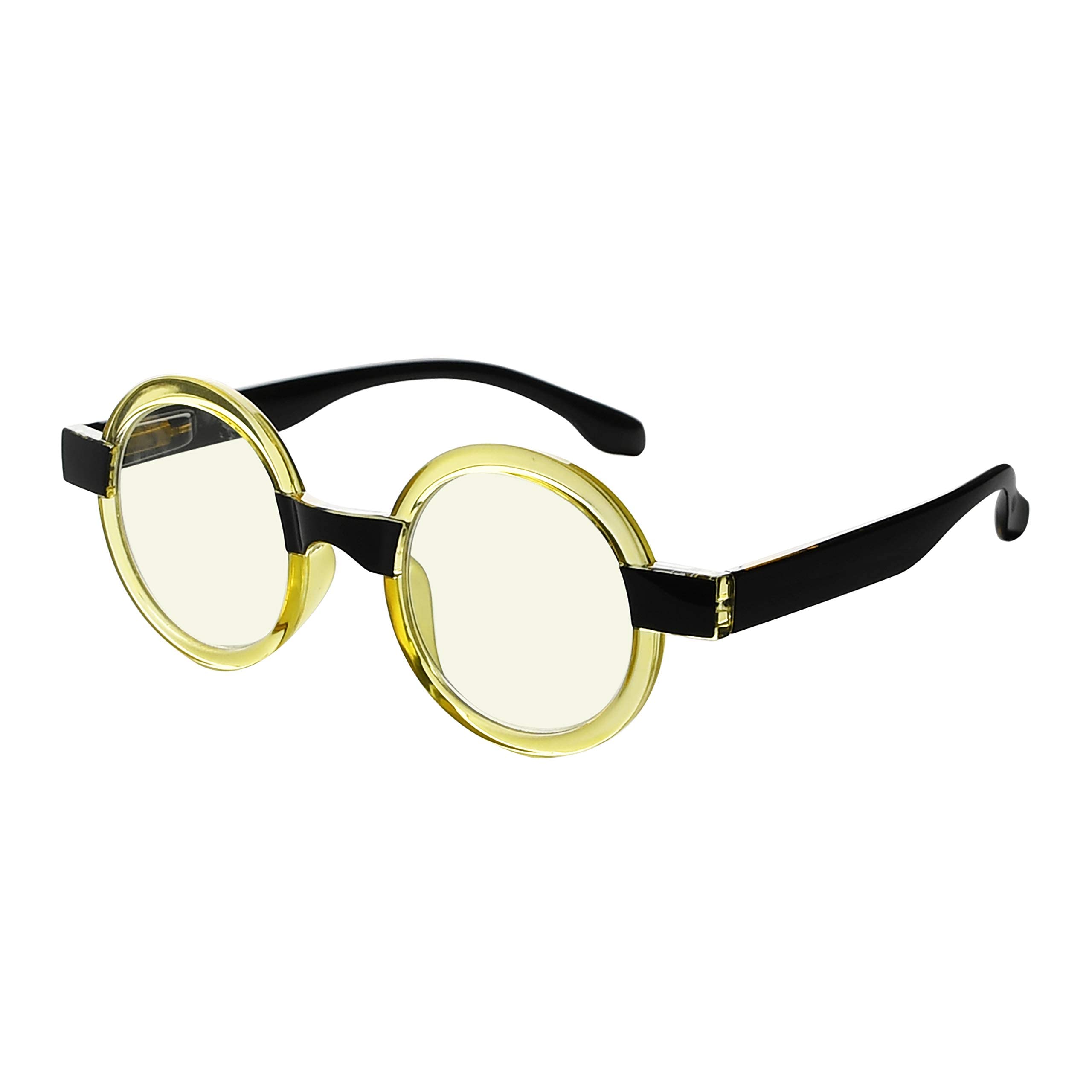 Blue Light Blocking Reading Glasses for Women - Round Computer Eyewear with +1.25 Magnification in Yellow | Reduce Eye Strain for Office Work, Screen Time & Digital Device Use