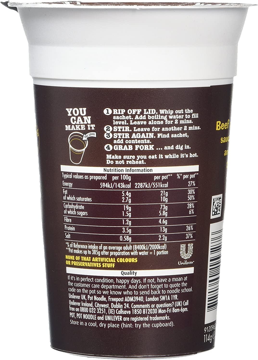 Pot Noodle King Beef & Tomato Flavor Instant Noodles 114g - Quick & Easy Meal for Office Lunch, Camping or Late Night Snack
