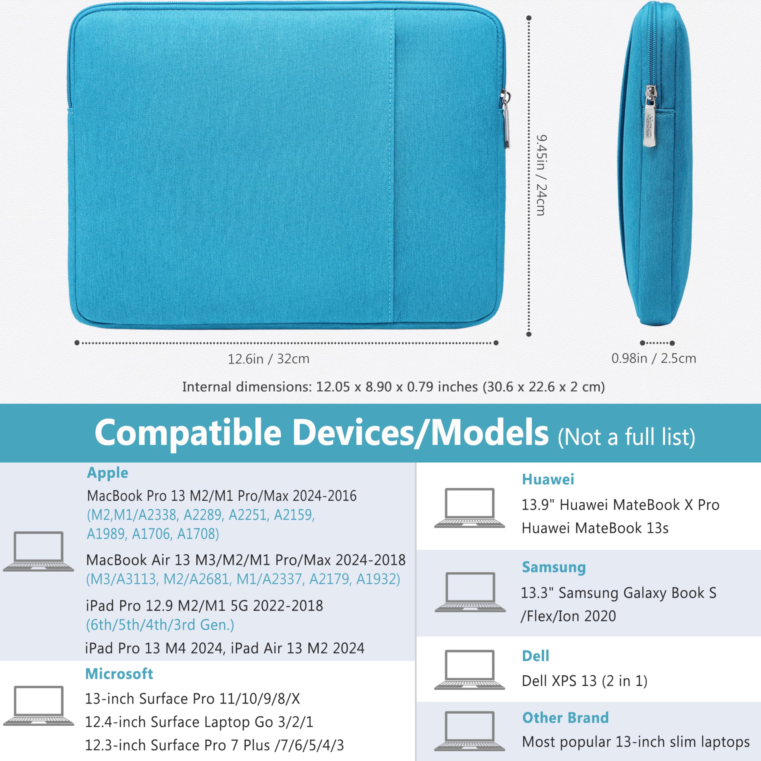 HYZUO 13 Inch Laptop Sleeve Bag Set for MacBook Air 13 M3/M2/M1 A3113 2024-2018, MacBook Pro 13 M2/M1 Pro/Max A2686 2024-2016, XPS 13, 12.3