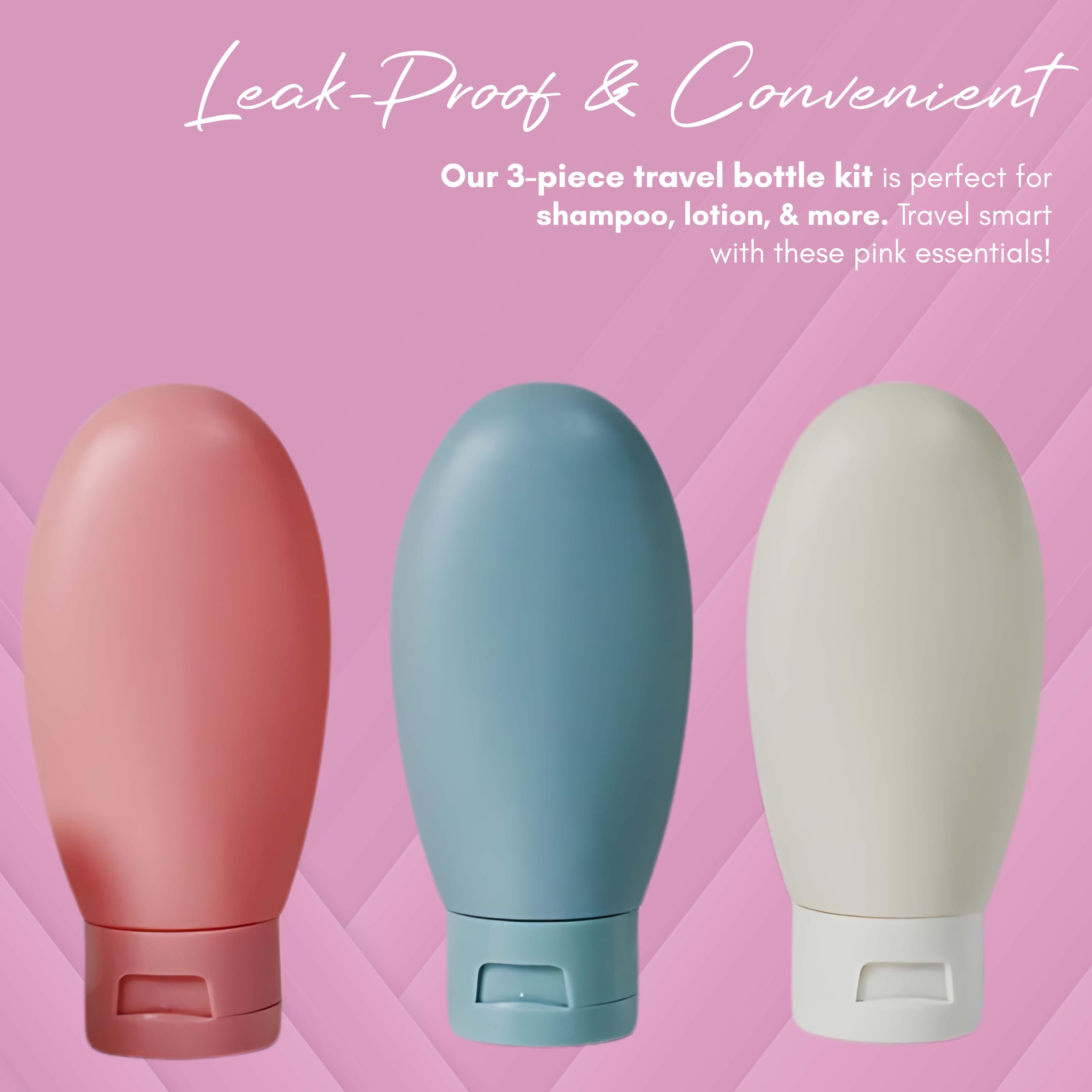Beauté Secrets 3-Pack Travel Bottles for Toiletries - Leakproof Shampoo & Lotion Containers for Airplane Carry-On, Gym, Camping & Vacation Essentials (BPA-Free Mini Bottles)