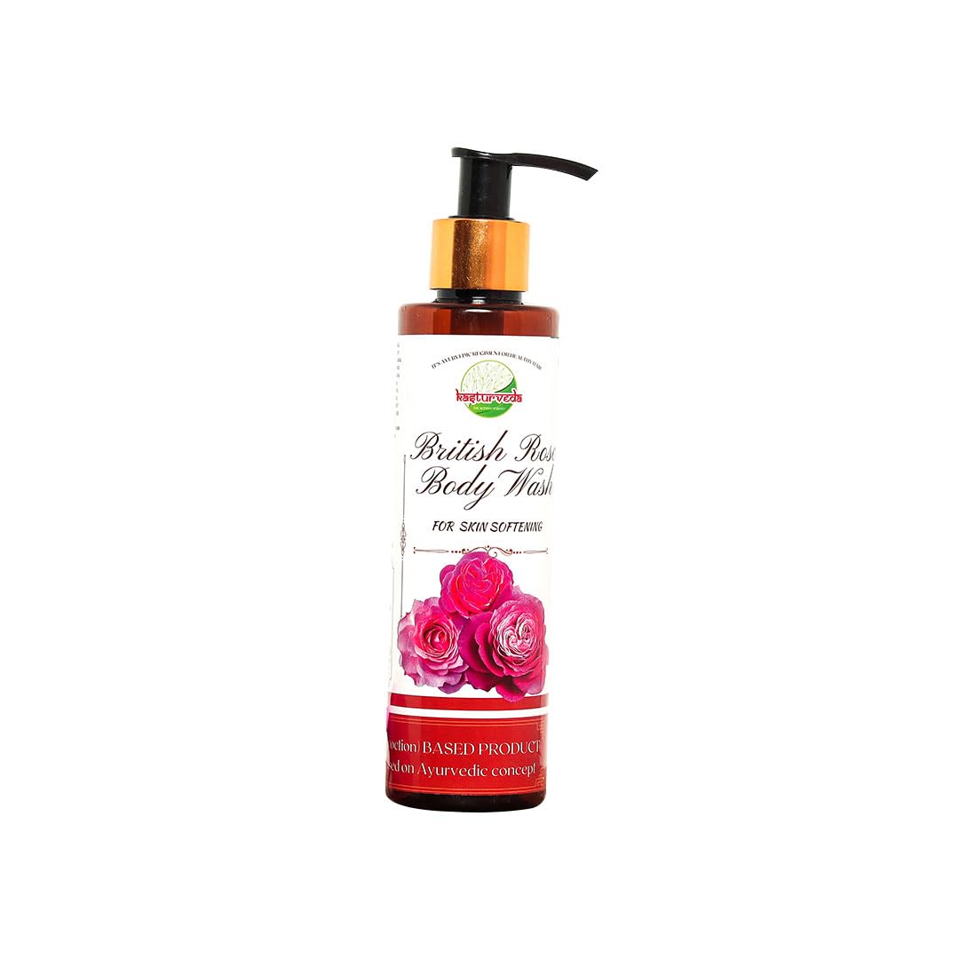 Kasturveda British Rose Body Wash Shower Gel for Men & Women - 200ml | Nourishing & Moisturizing Body Cleanser for Glowing Skin | Perfect for Daily Shower & Spa-Like Experience at Home