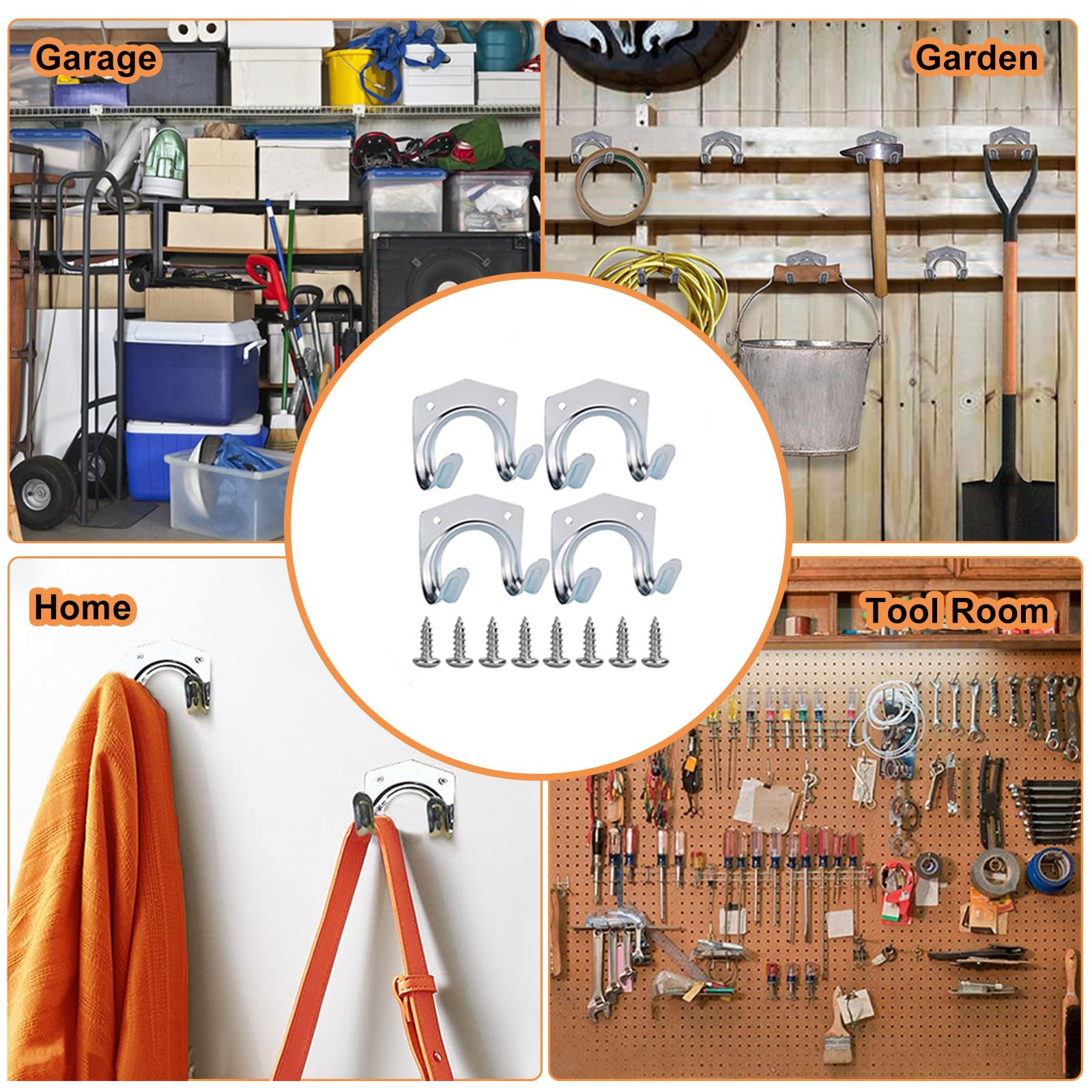 20 Pack Heavy Duty Wall Mount Storage Hooks - Garage Tool Organizer Hangers for Garden, Bathroom & Home Organization - Durable Metal Utility Hooks for Hanging Tools, Coats & Accessories (Perfect for Garage Storage, Closet Organization & DIY Projects)