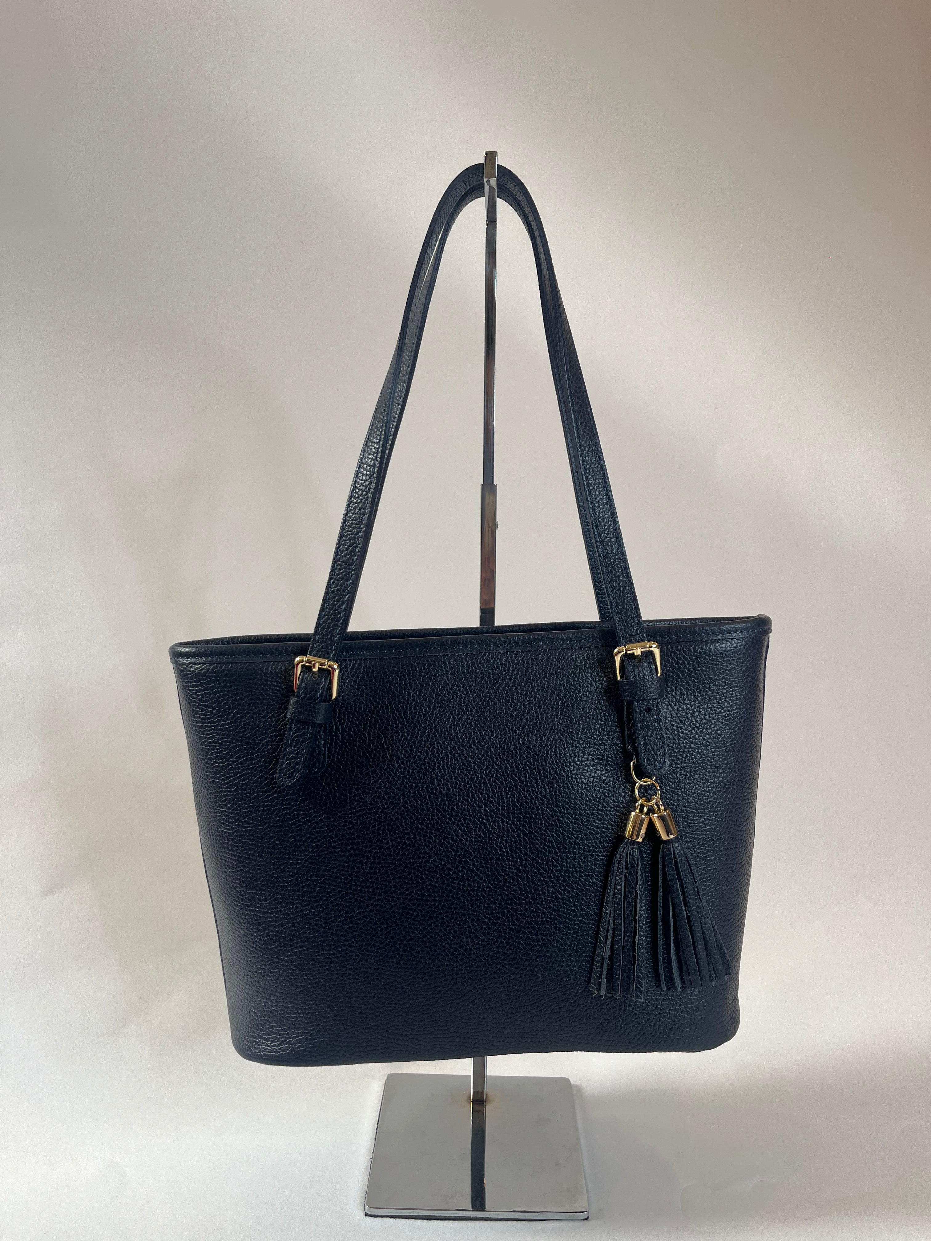 Fabucci Genuine Navy Blue Leather Tote Bag for Women - Stylish Work Purse, Travel & Everyday Carry Handbag