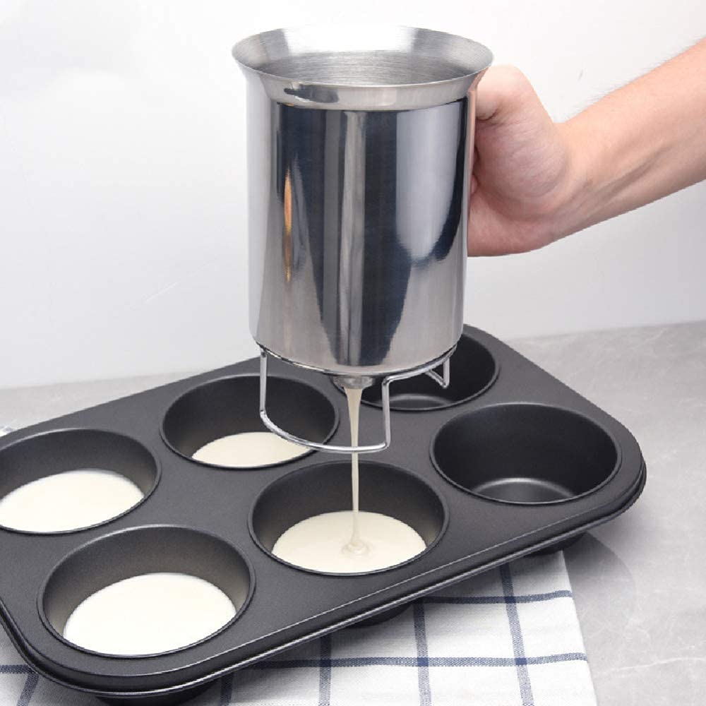 Adnee Stainless Steel Pancake Batter Dispenser - Takoyaki & Baking Funnel with Stand | Perfect for Pancakes, Waffles, Crepes & Japanese Street Food | Durable Kitchen Tool for Home & Commercial Use