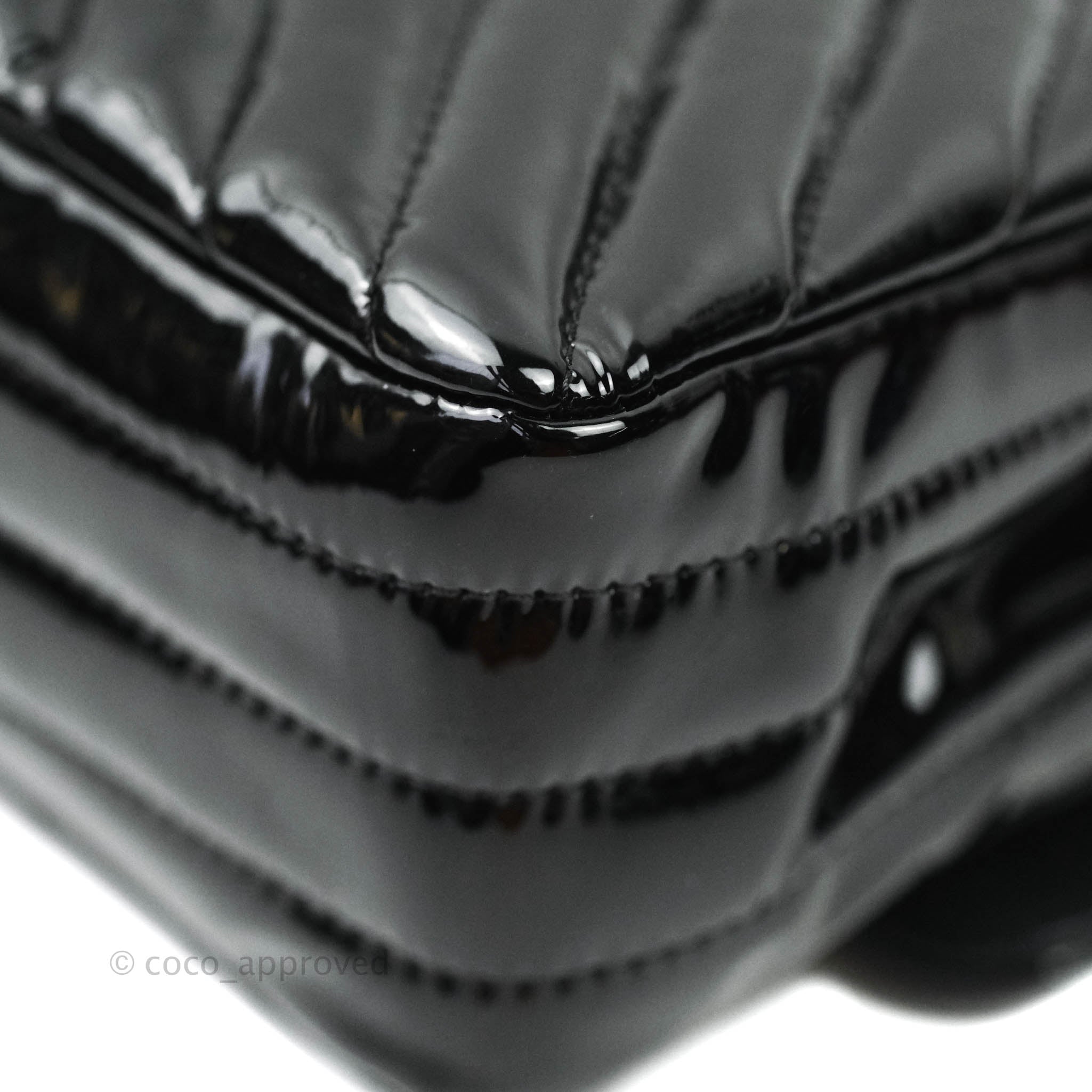 Chanel Classic Chevron M/L Medium Double Flap Bag - Black Patent Leather with Silver Hardware | Luxury Designer Handbag for Women, Perfect for Work, Evening Events & Special Occasions
