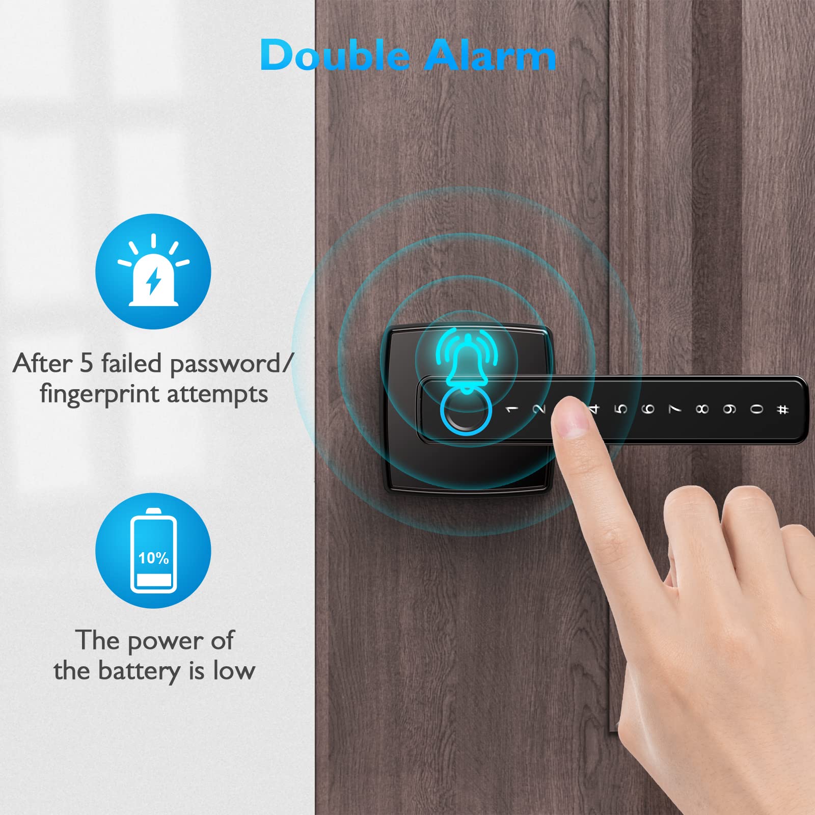 Smart Fingerprint Door Lock - Keyless Entry with Bluetooth, Touchscreen Keypad & Reversible Handle | App Control, Biometric, Code & Key Access | Secure Smart Lock for Homes, Apartments & Bedrooms | Perfect for Modern Smart Homes & Vacation Rentals