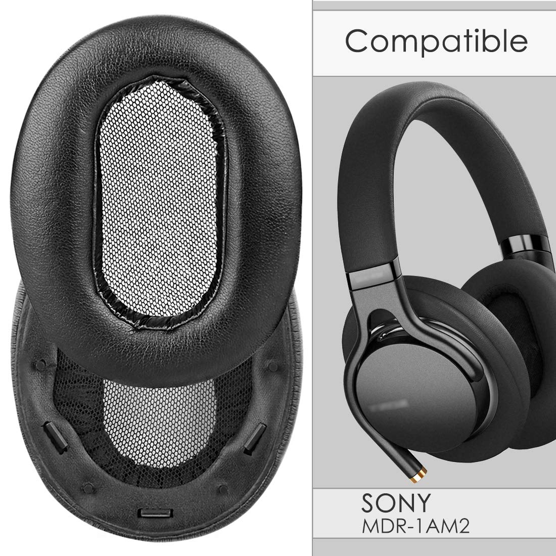 Sony MDR-1AM2 Replacement Ear Pads - Premium Protein Leather Headphone Cushions (Black) for MDR-1AM2/B - Comfortable Noise Isolation for Home, Office & Travel Use