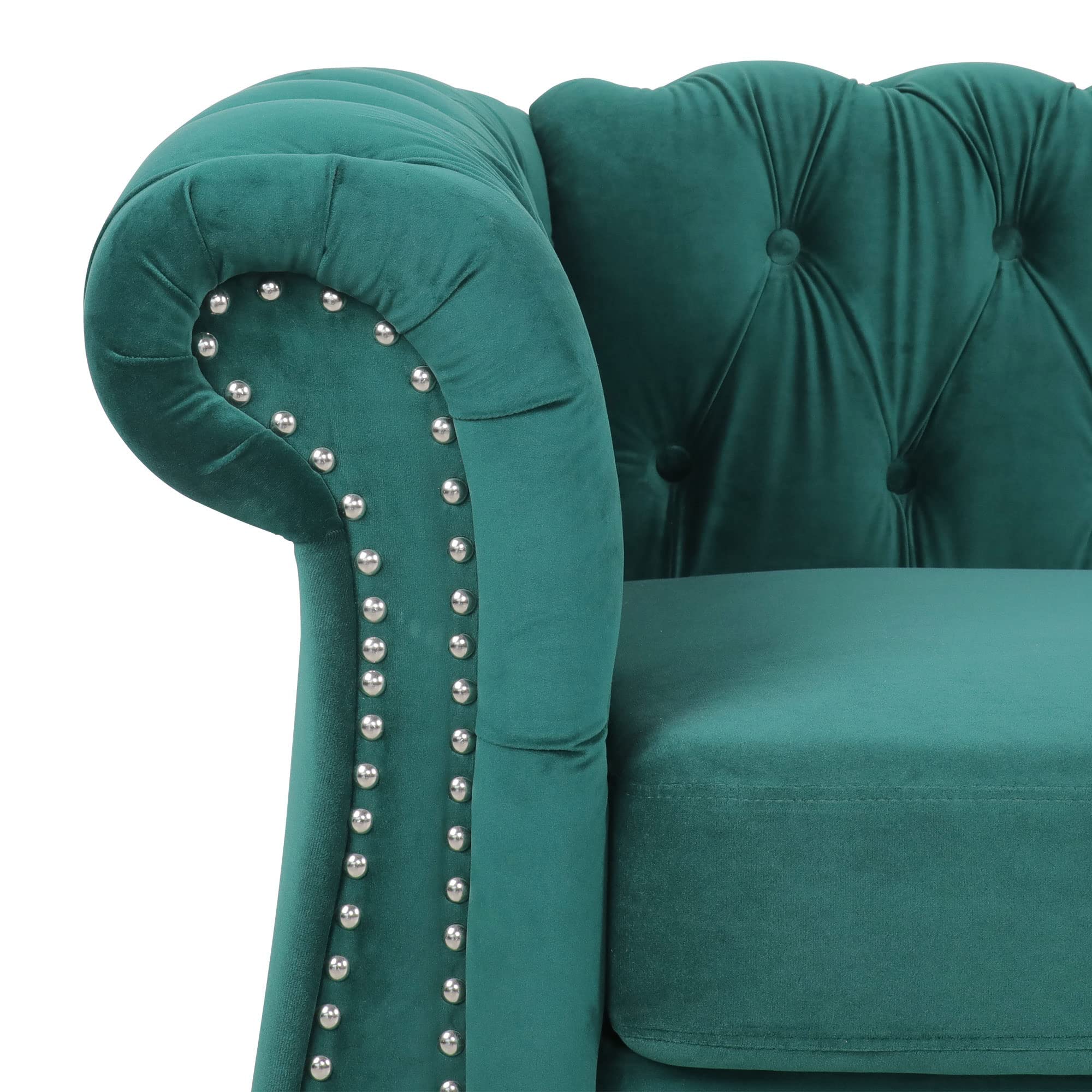 Modern 2-Piece Velvet Chesterfield Sofa Set - Tufted Button 3-Seater Couch & Loveseat with Nailhead Trim, Green - Perfect for Living Room, Lounge, Home Theater & Small Apartment Spaces
