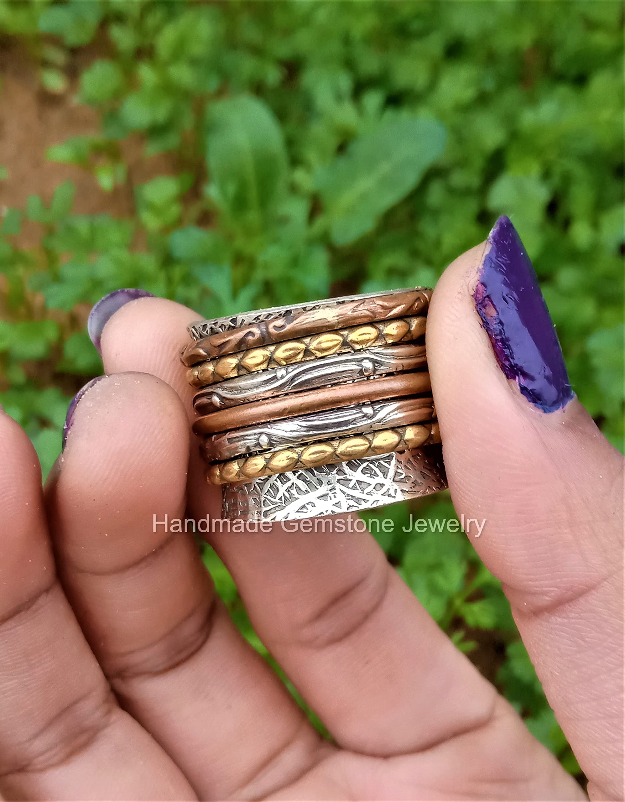 925 Sterling Silver Spinner Ring for Men & Women - Three-Tone Meditation Fidget Ring for Anxiety Relief, Stress Relief, and Focus - Perfect for ADHD, Thumb Ring, and Everyday Wear