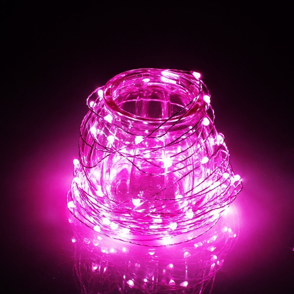 ER CHEN 100 LED Fairy Lights - 33ft Battery Operated Waterproof String Lights with Remote & Timer, 8 Lighting Modes, Copper Wire for Indoor/Outdoor Decor (Pink) - Perfect for Bedroom, Wedding, Party, Garden, Christmas Tree Decoration