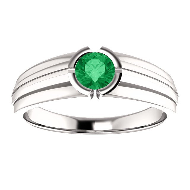 14KT Gold 0.42 Carat Emerald Solitaire Ring for Men - Elegant Bezel Set Wedding Band, Anniversary Gift, or Special Occasion Jewelry