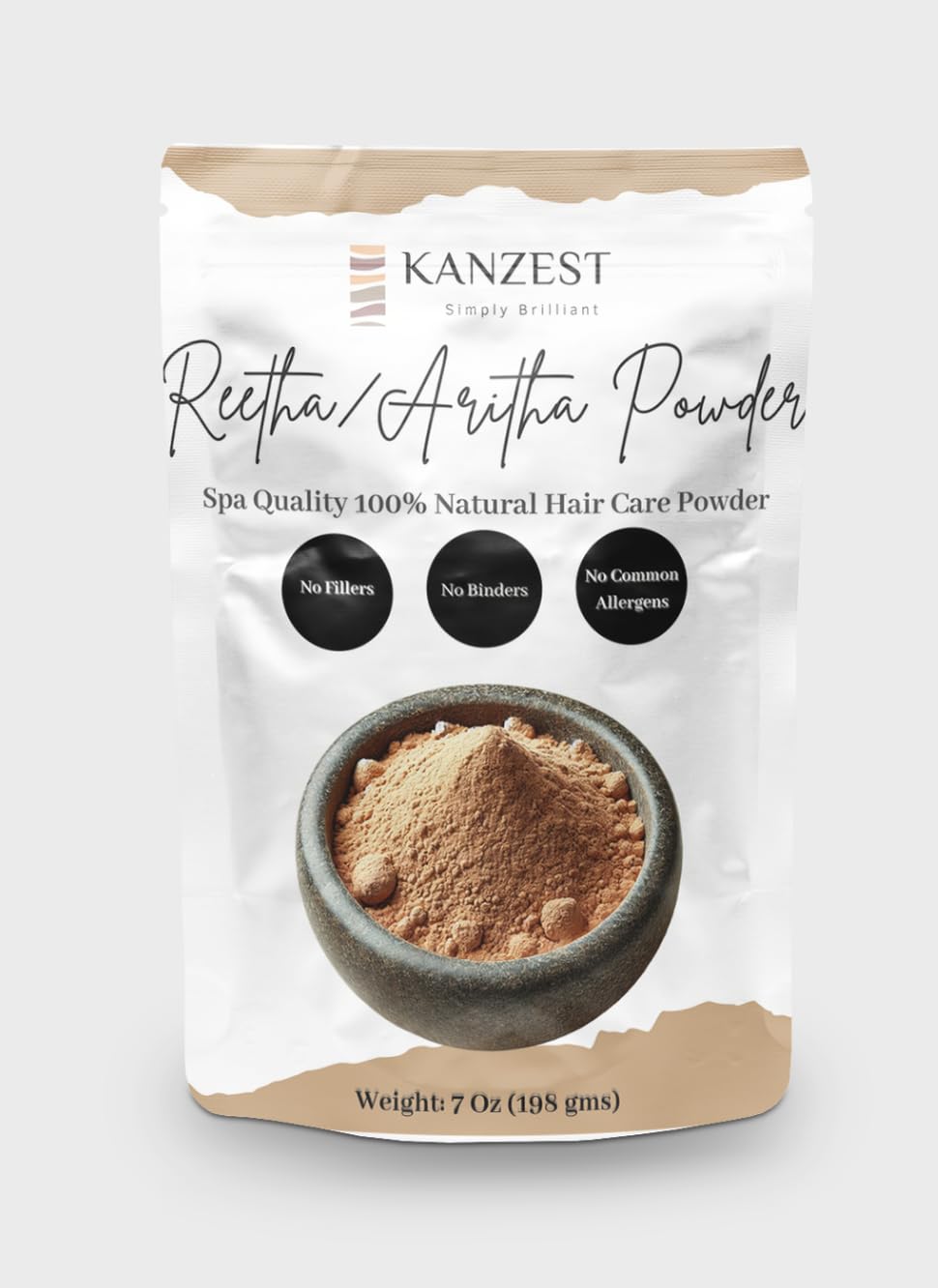 KANZEST 100% Natural Aritha Powder for Hair Growth & Hair Mask | Allergen-Free Ayurvedic Hair Care Treatment with Silicon Brush | 198g Moisture-Lock Zipper Pouch | Perfect for DIY Hair Masks & Scalp Treatments at Home