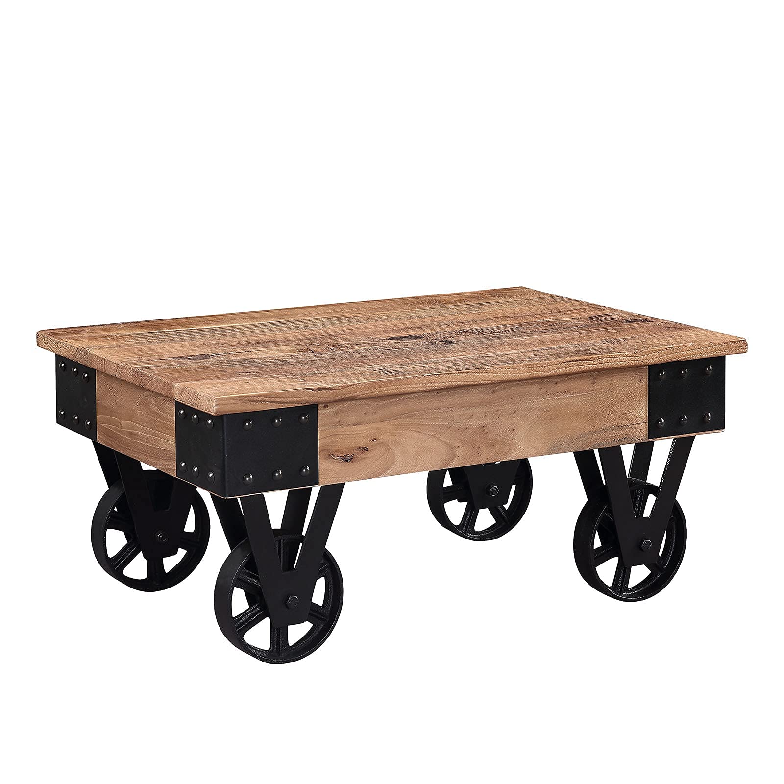 Rustic Country Coffee Table with Metal Wheels - Farmhouse TV Stand, End Table for Living Room & Bedroom - Perfect for Home Decor, Entertainment Centers, and Cozy Gatherings