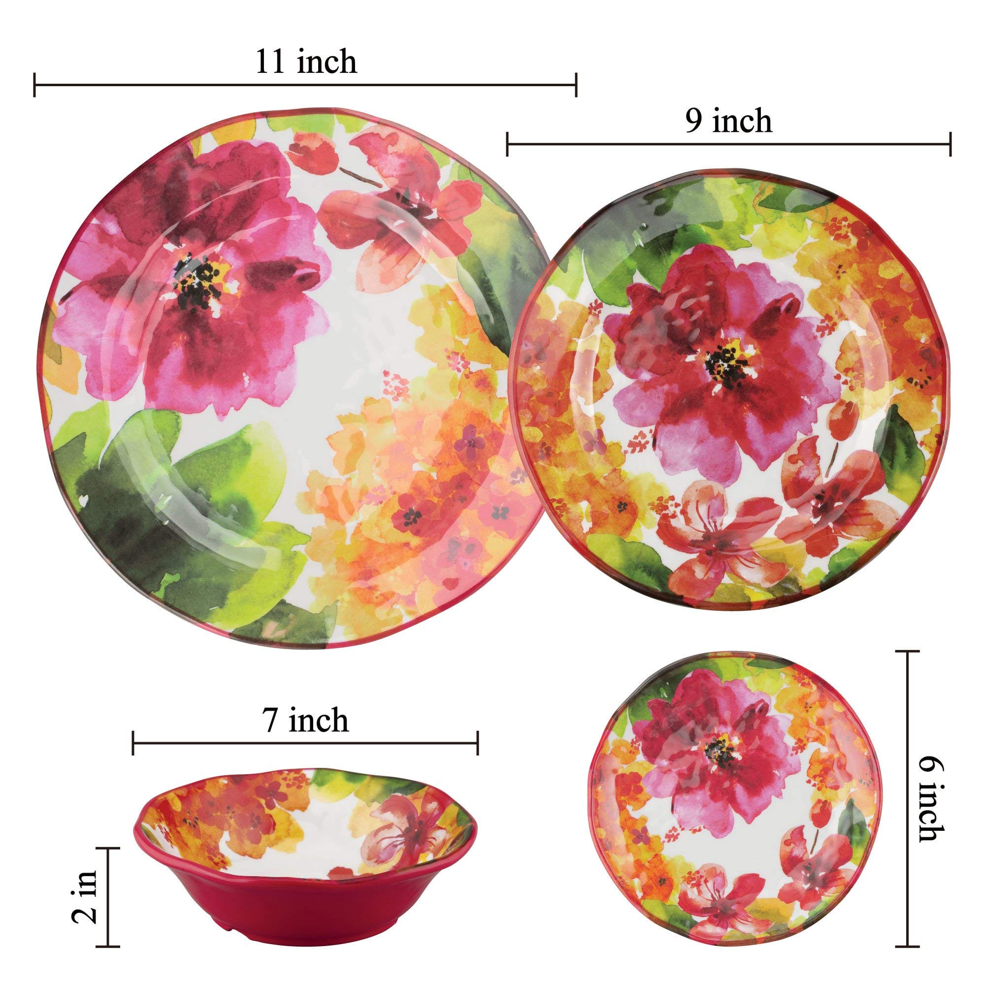 UPware 4-Piece 6 Inch Melamine Dessert Plates - Small Round Appetizer & Dinner Plates for Party, Snacks, Fruits & Side Dishes - Durable & Lightweight (Pink Floral Design) - Perfect for Indoor/Outdoor Dining, Picnics & Entertaining