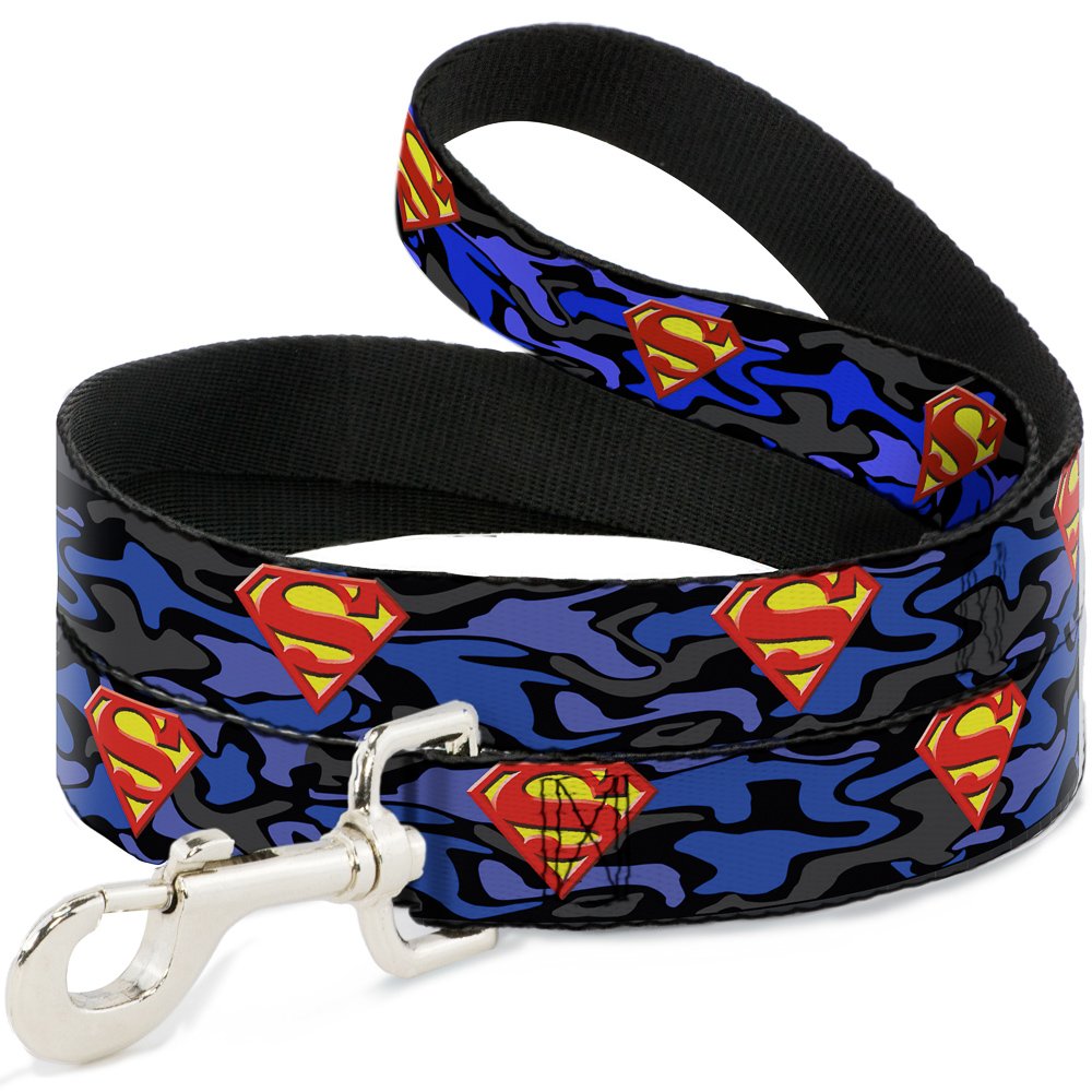 Blue Superman Shield Pet Leash for Dogs - 6 Feet Long, 1.5 Inch Wide Nylon Dog Leash with Durable Buckle - Perfect for Walking, Training & Outdoor Adventures