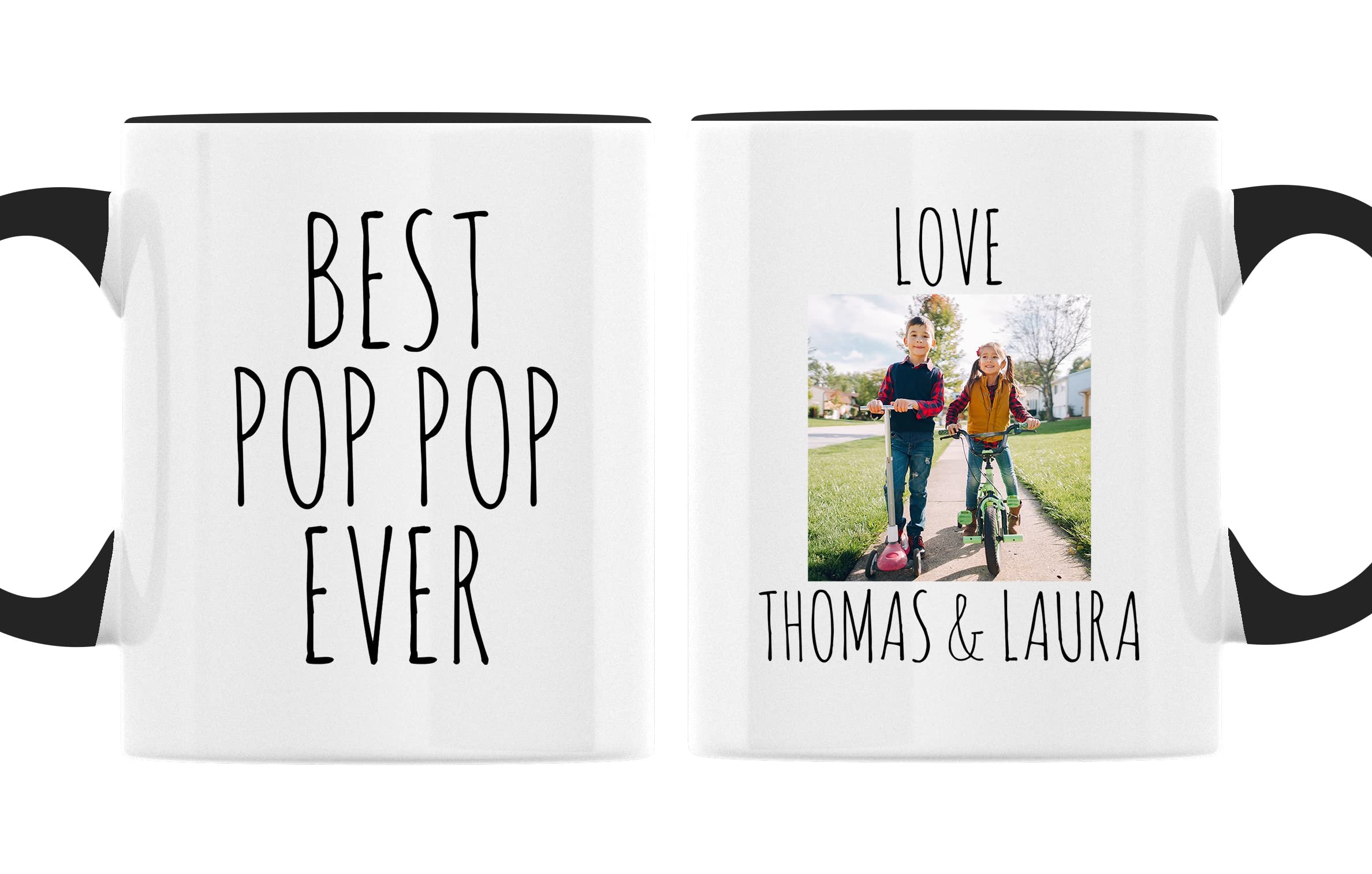 Best Ever Personalized Pop Pop Mug - Custom 11oz Photo Cup for Grandpa with Black Handle & Interior - Perfect Gift for Grandfather's Day, Birthday & Family Gatherings