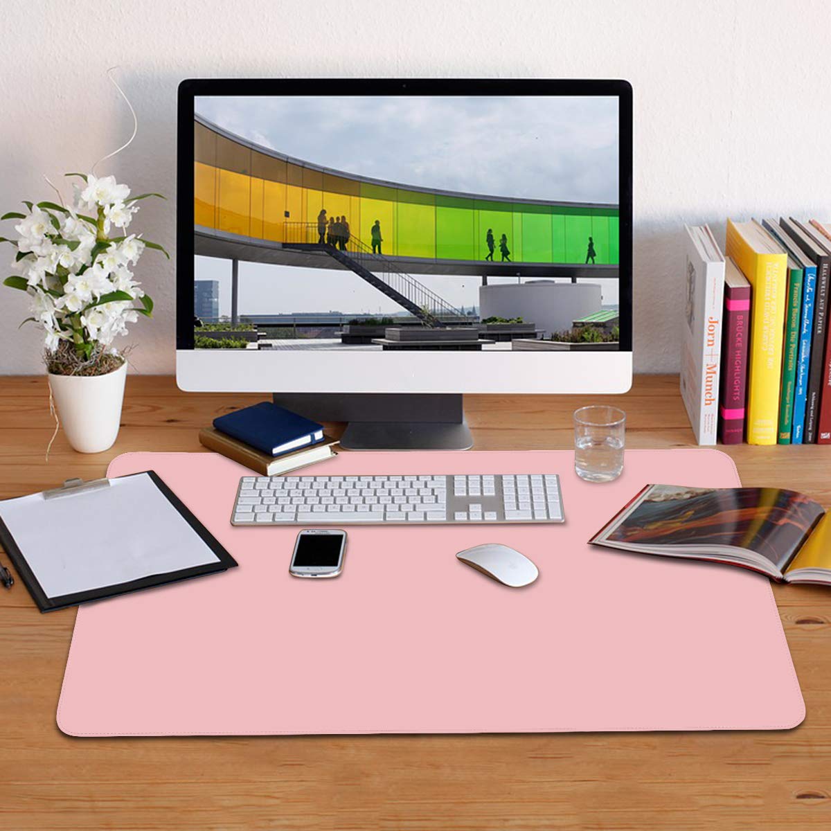 Eco-Friendly Cork & Leather Desk Mat - Waterproof Office Pad for Work & Gaming (Pink, 24x12Inch)
