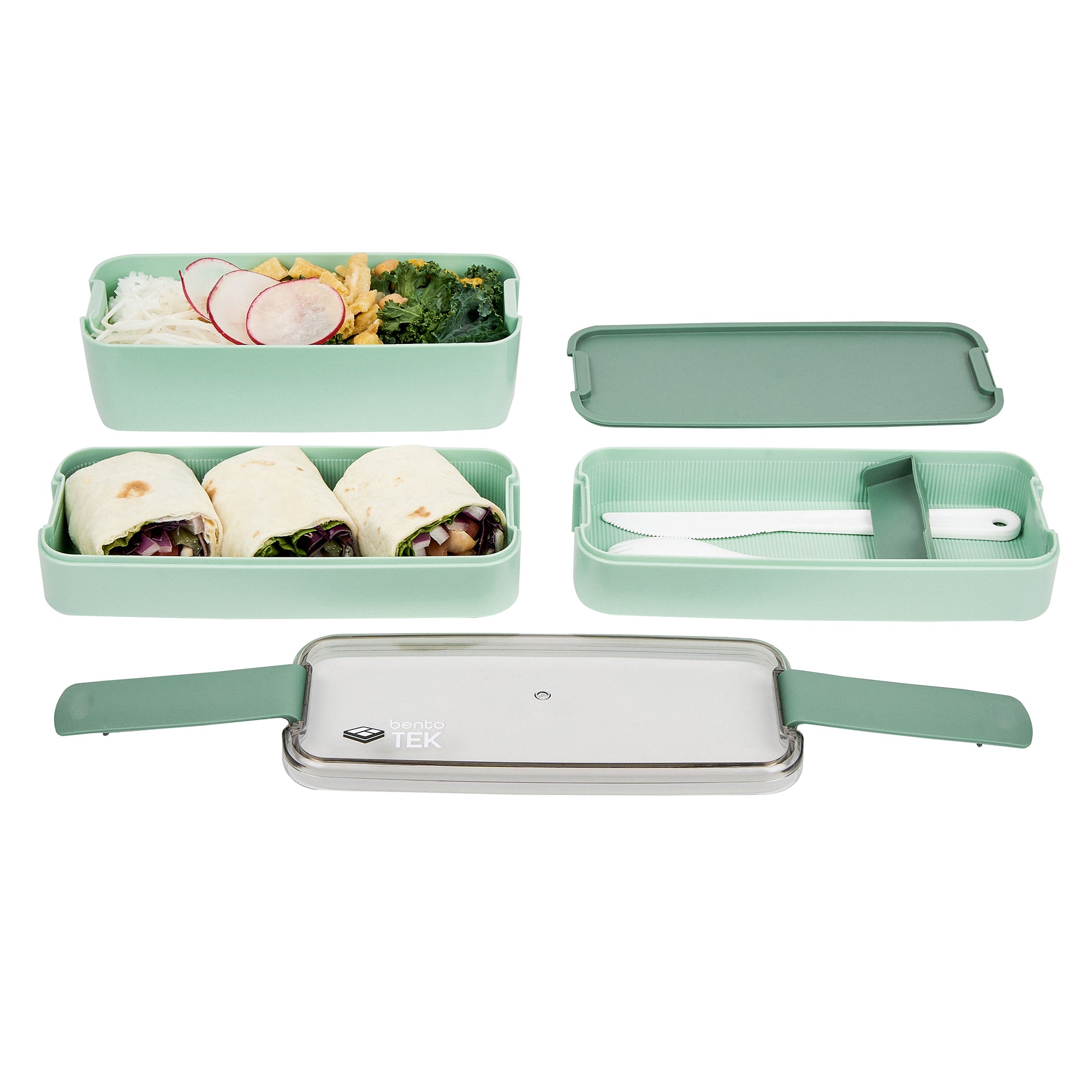 Bento Tek 30 oz Green 3-in-1 BPA Free Lunch Box with Fork & Knife | Microwave Safe | 7.5
